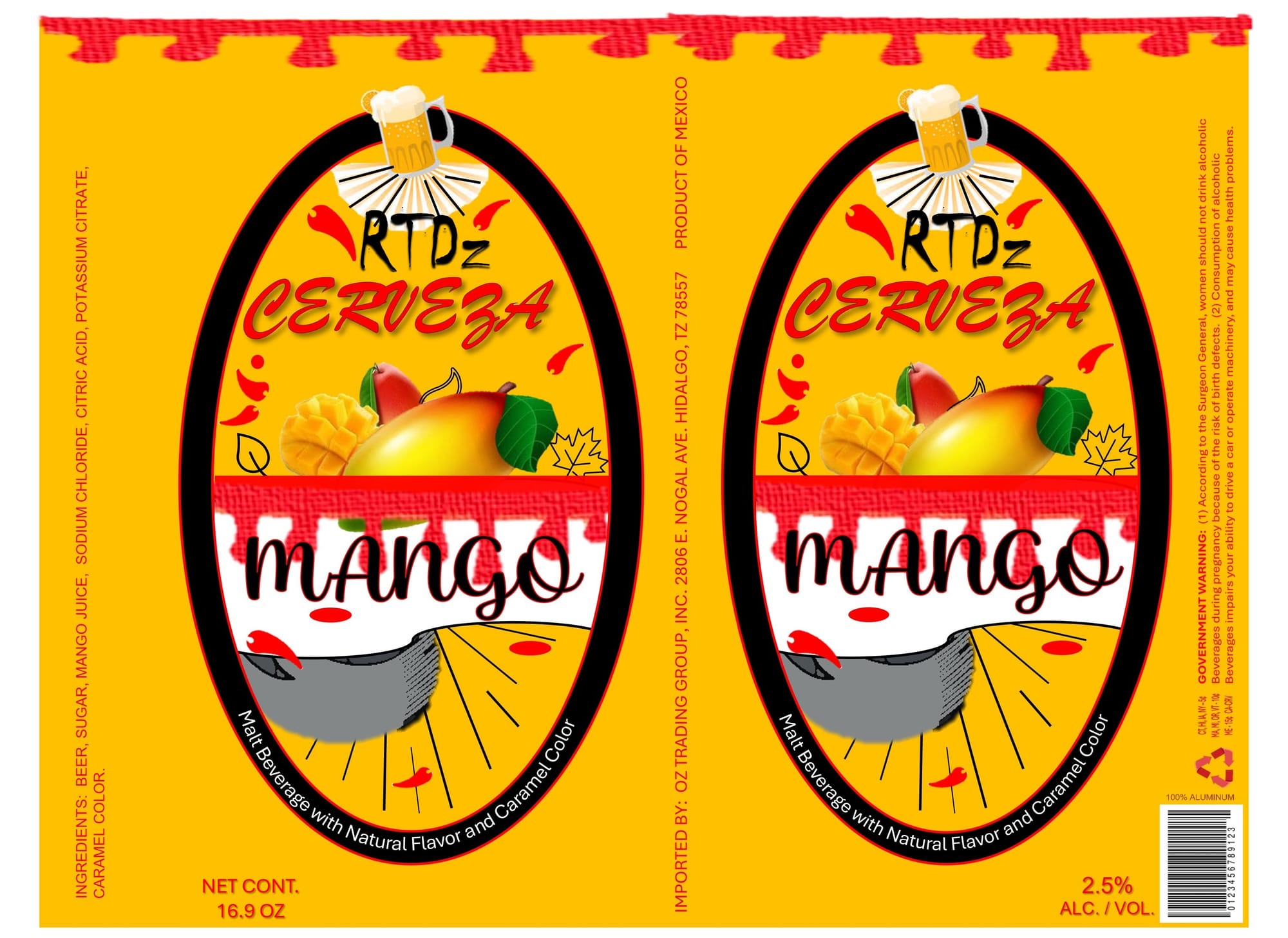 RTDz Cerveza Mango by OZ Trading Group - beer label