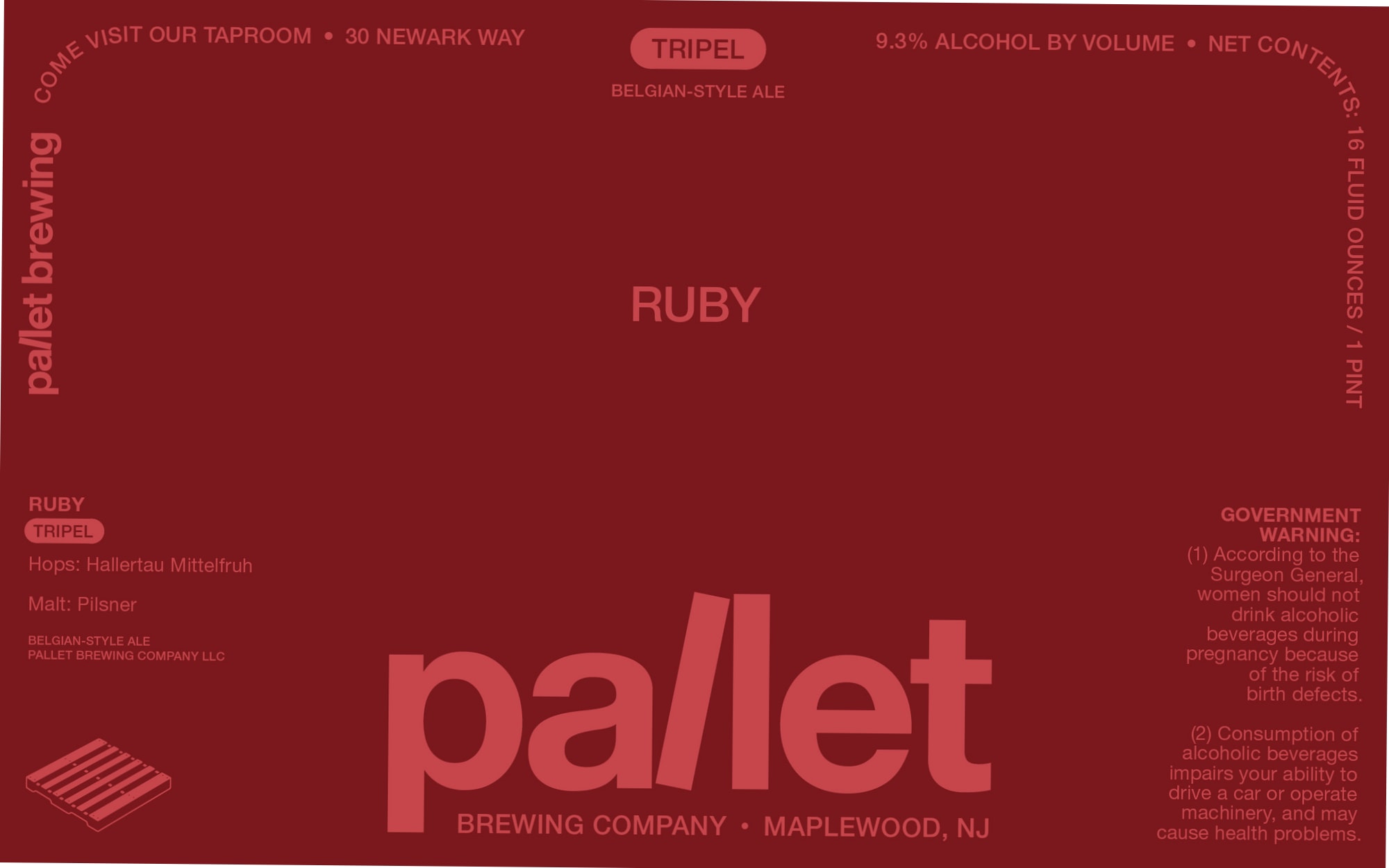 Ruby Tripel by Pallet Brewing Company - beer label