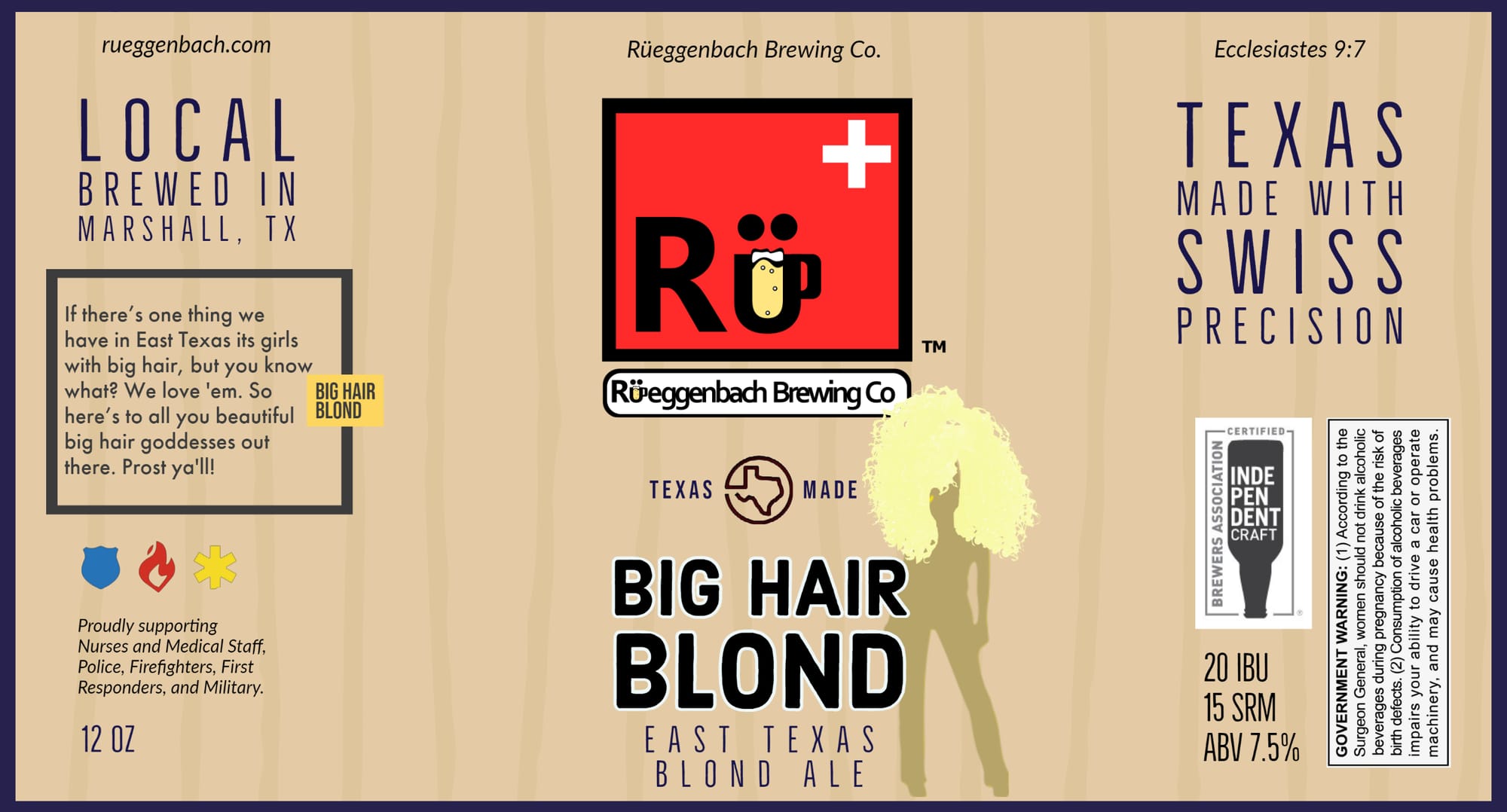 Big Hair Blond by Rüeggembach Brewing Co. - beer label