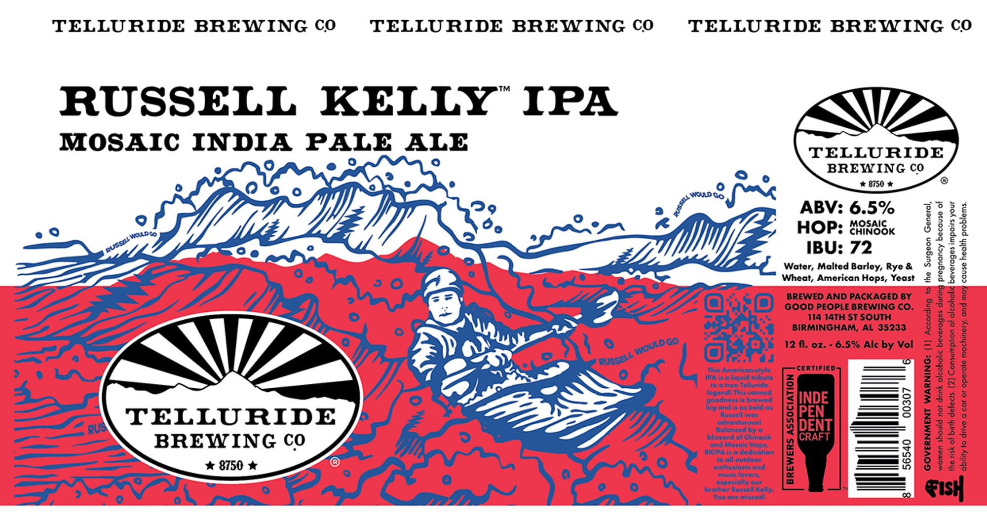 Russell Kelly IPA by Telluride Brewing Co. - beer label