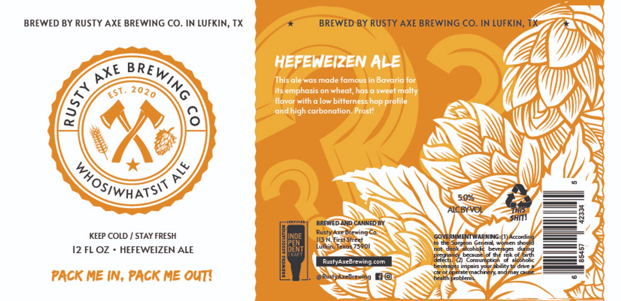 HefeWeizen Ale by Rusty Axe Brewing Co. - beer label