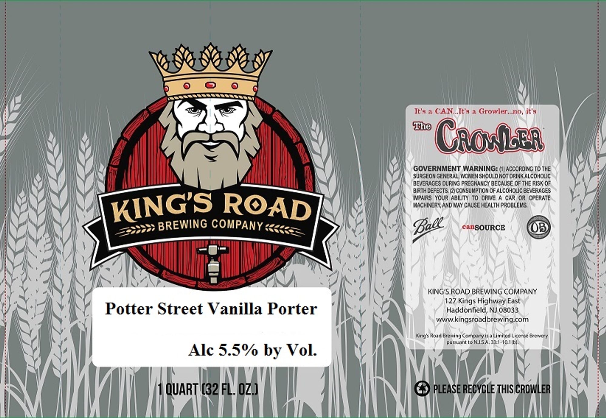Potter Street Vanilla Porter by King’s Road Brewing Company - beer label
