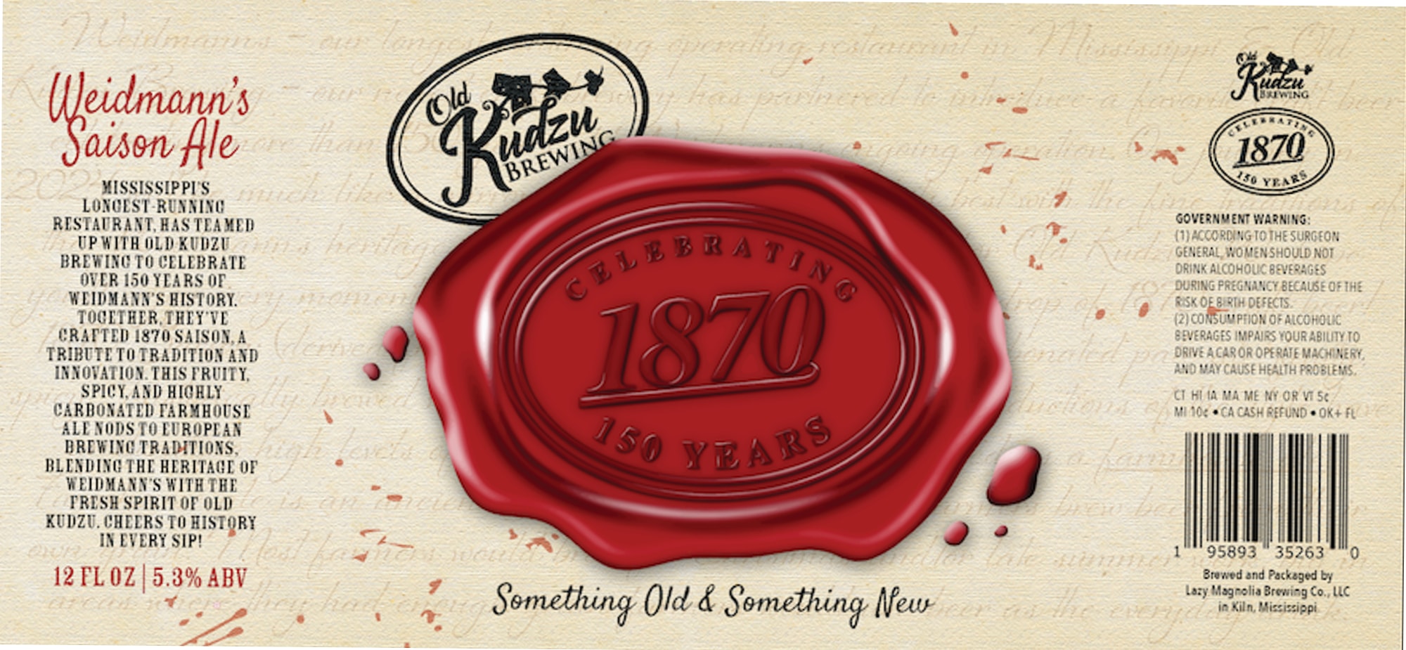Saison Ale by Old Kudzu Brewing - beer label