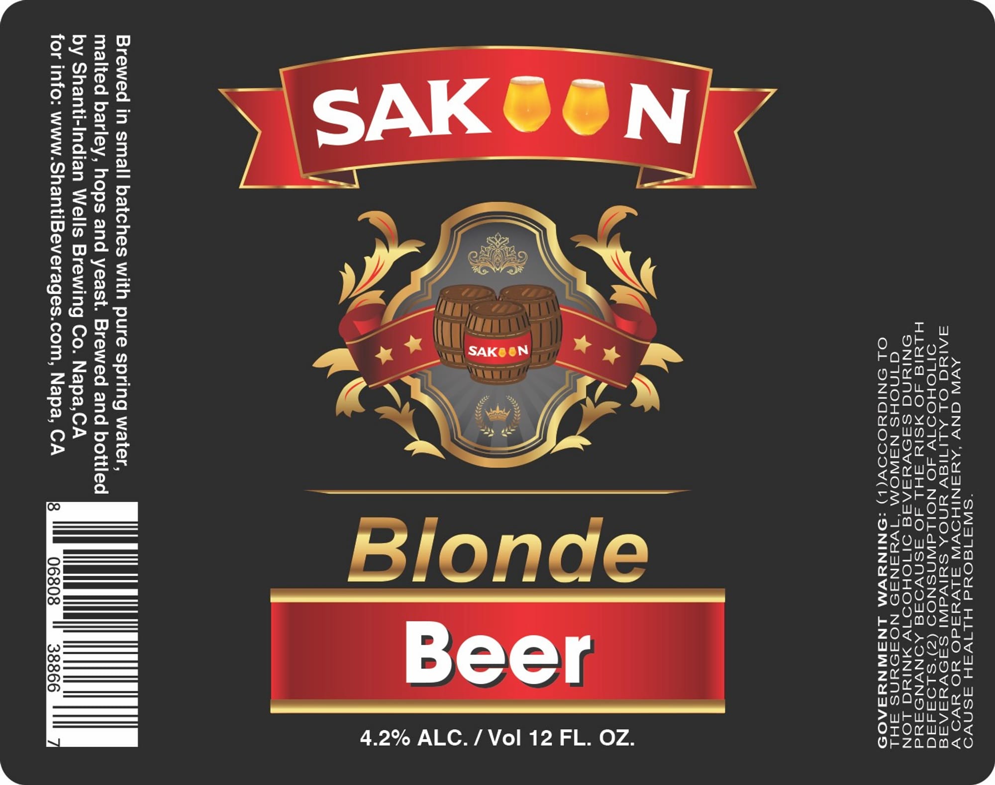 Sakoon Blonde Beer by Shanti-Indian Wells Brewing Co. - beer label