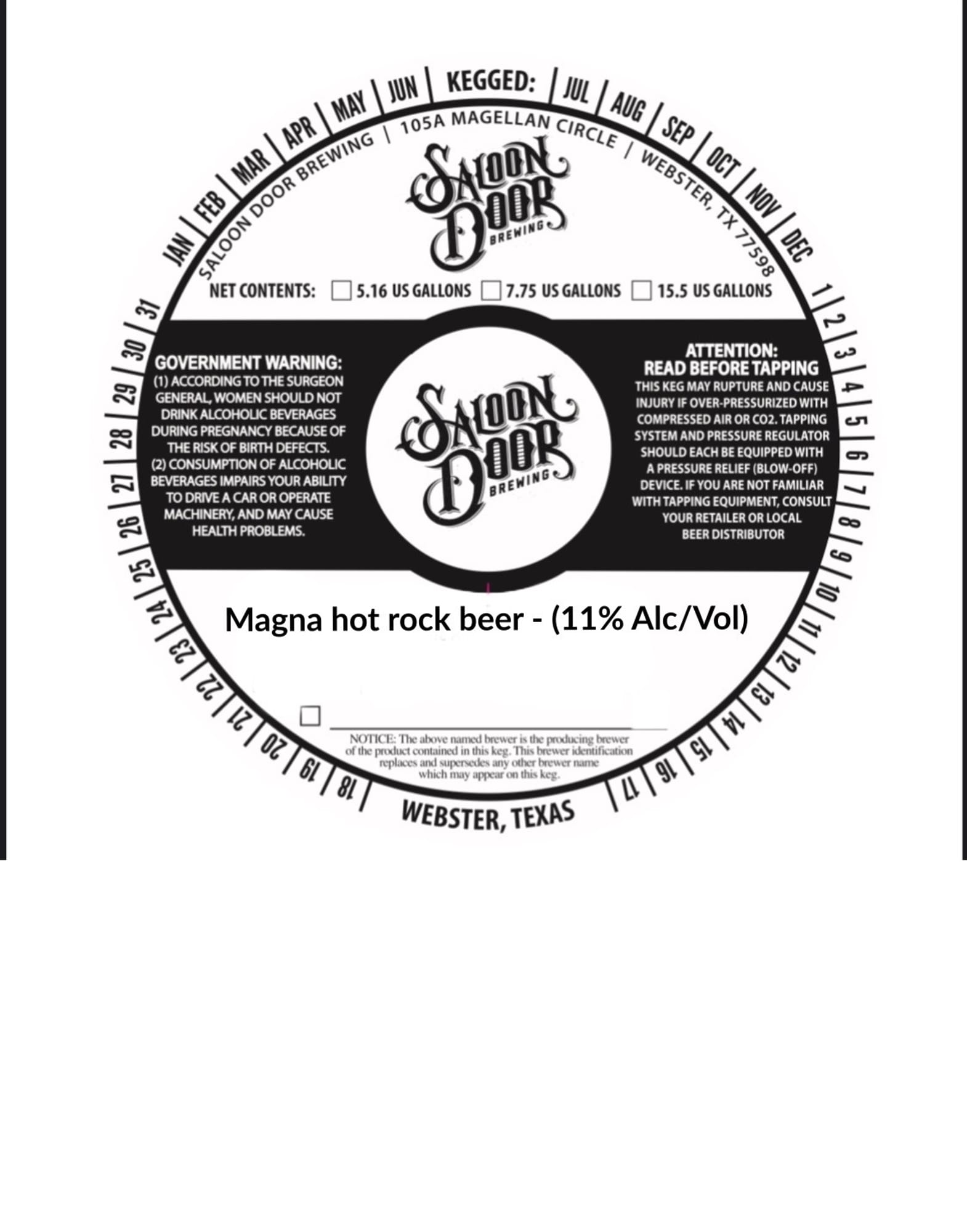 Magna hot rock beer by Saloon Door Brewing - beer label