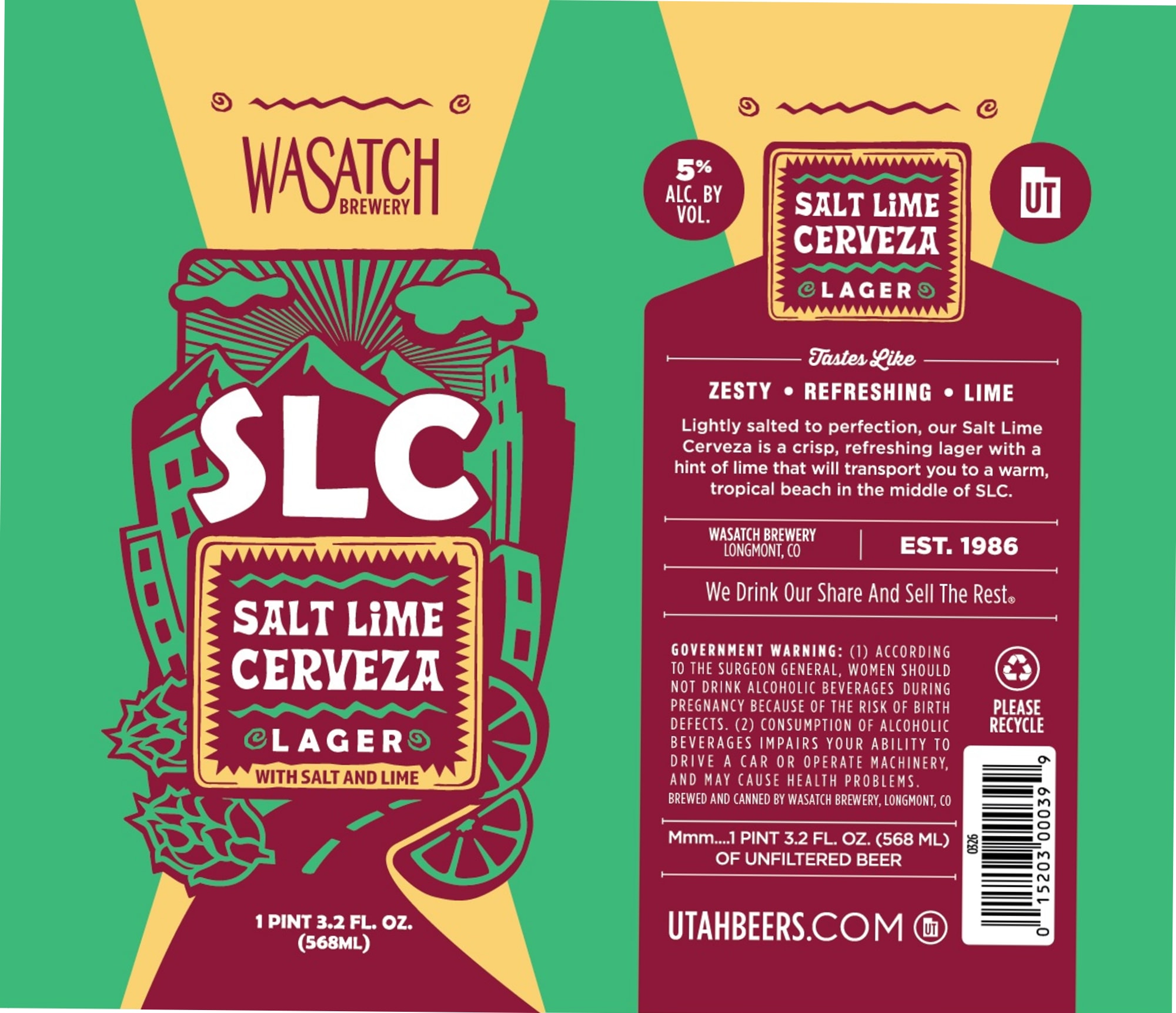 Salt Lime Cervera Lager by Wasatch Brewery - beer label