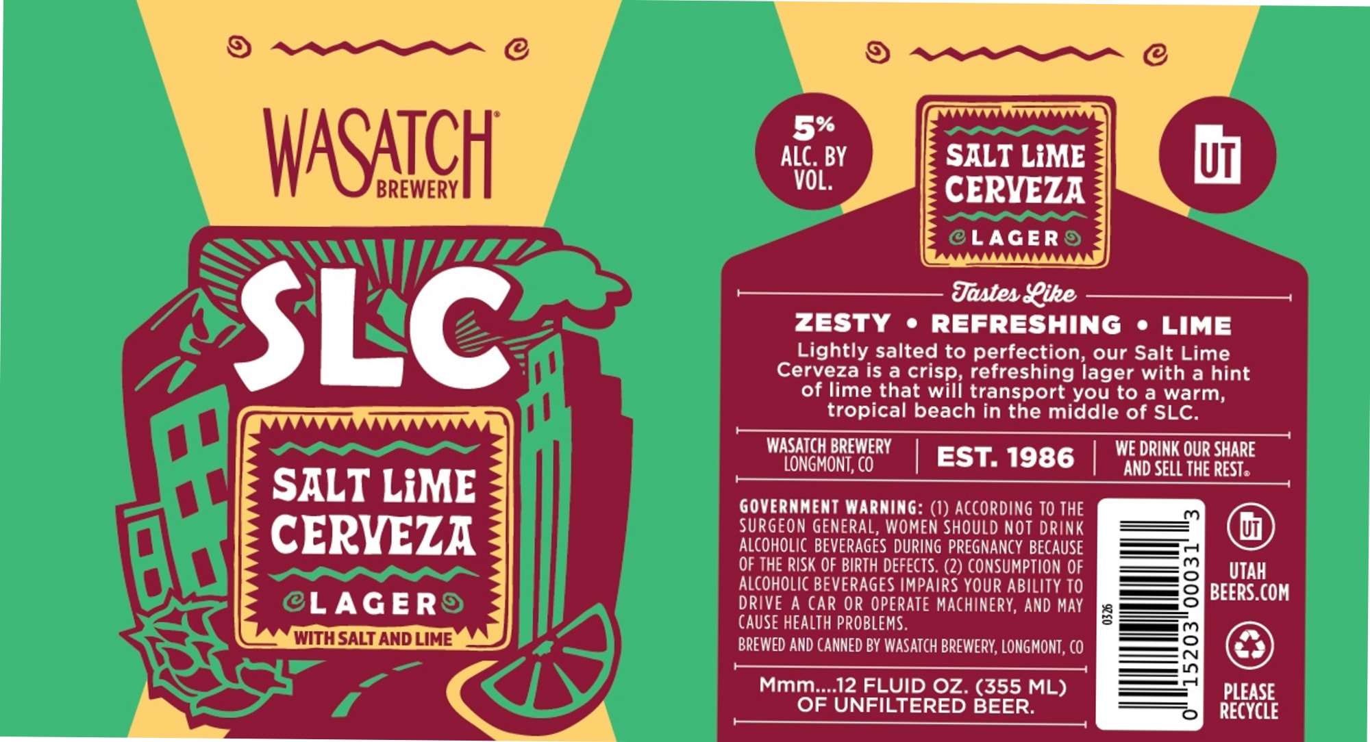 Salt Lime Cerveza by Wasatch Brewery - beer label
