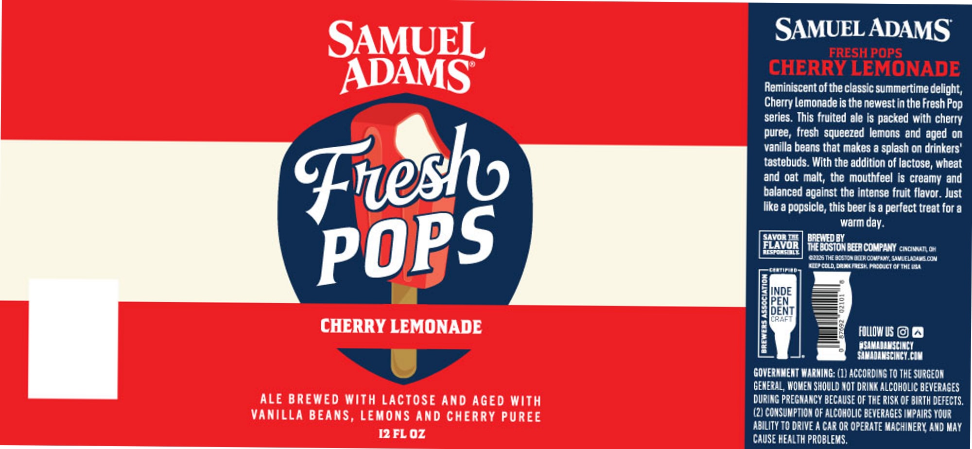Samuel Adams Fresh Pops Cherry Lemonade by The Boston Beer Company - beer label