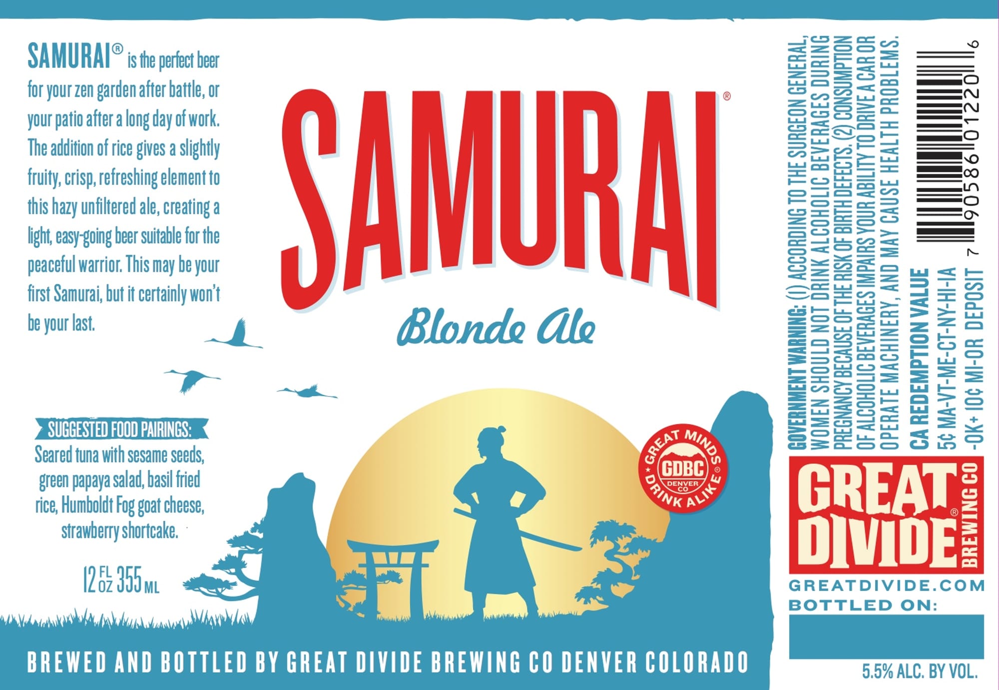 Samurai Blonde Ale by Great Divide Brewing Co - beer label