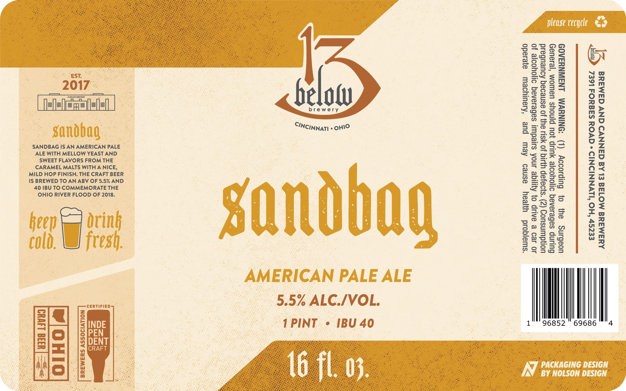 Sandbag by 13 Below Brewery - beer label