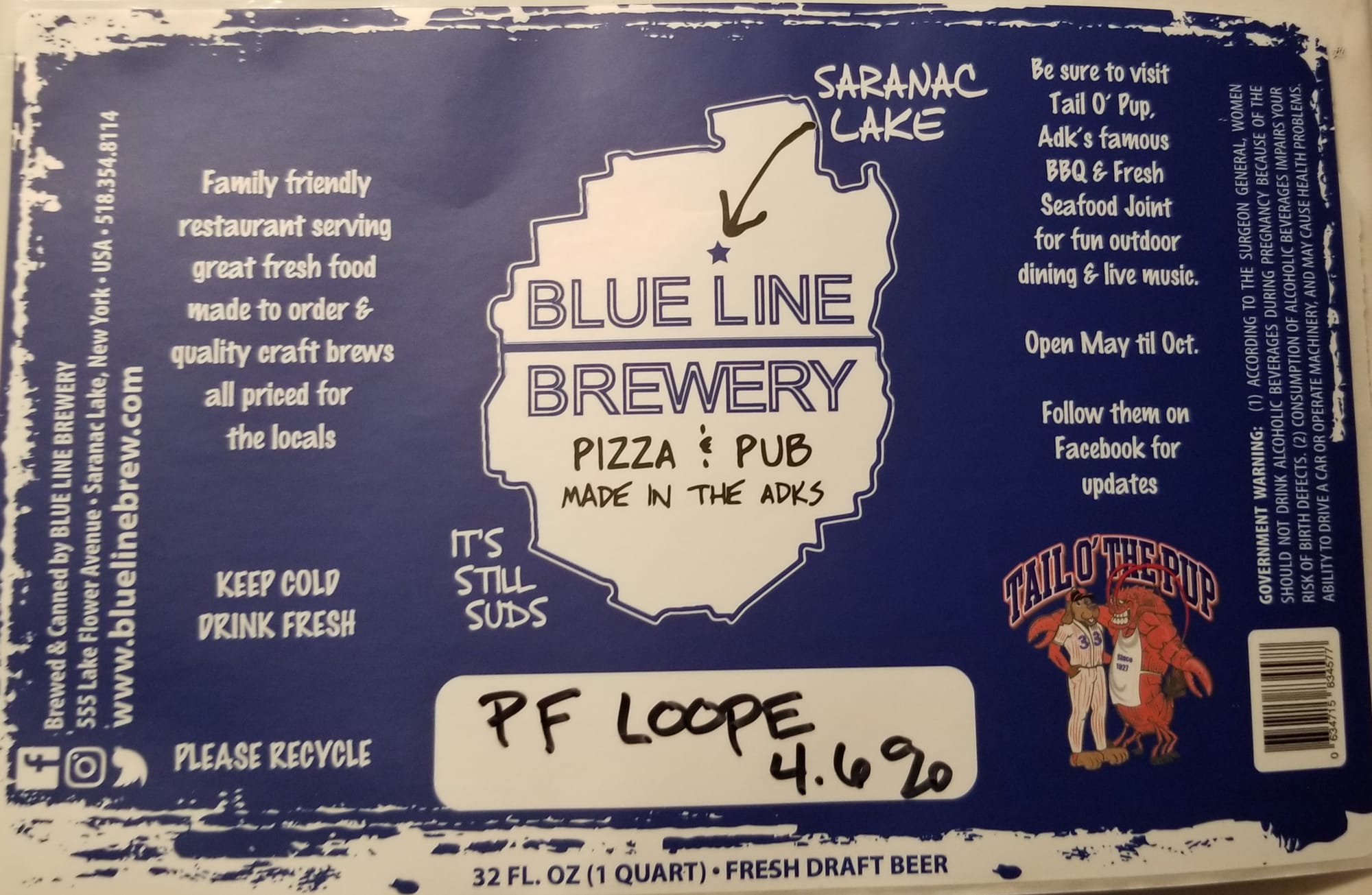 PF Loope by Saranac Lake Blue Line Brewery - beer label