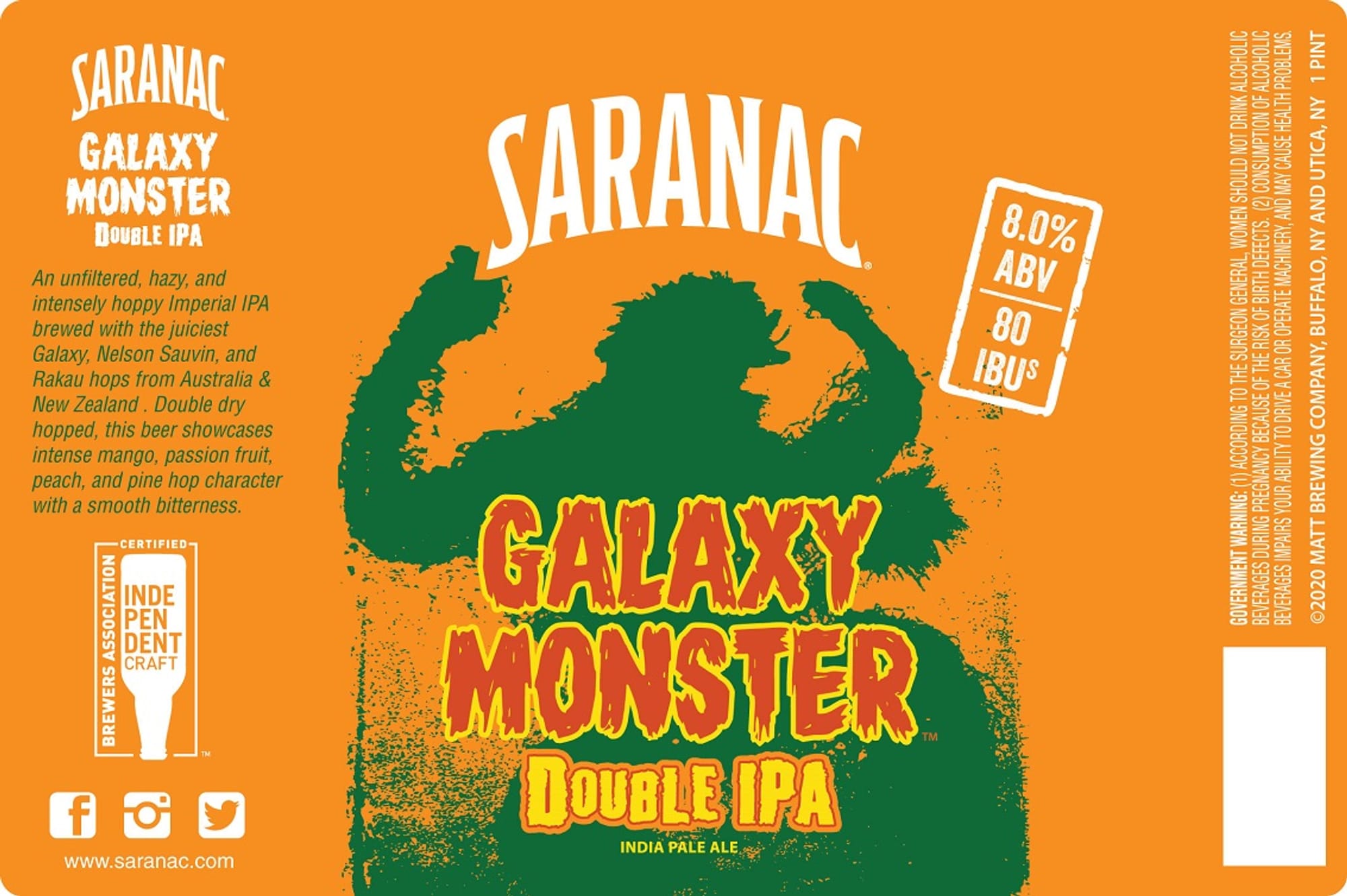 Galaxy Monster Double IPA by Saranac - beer label