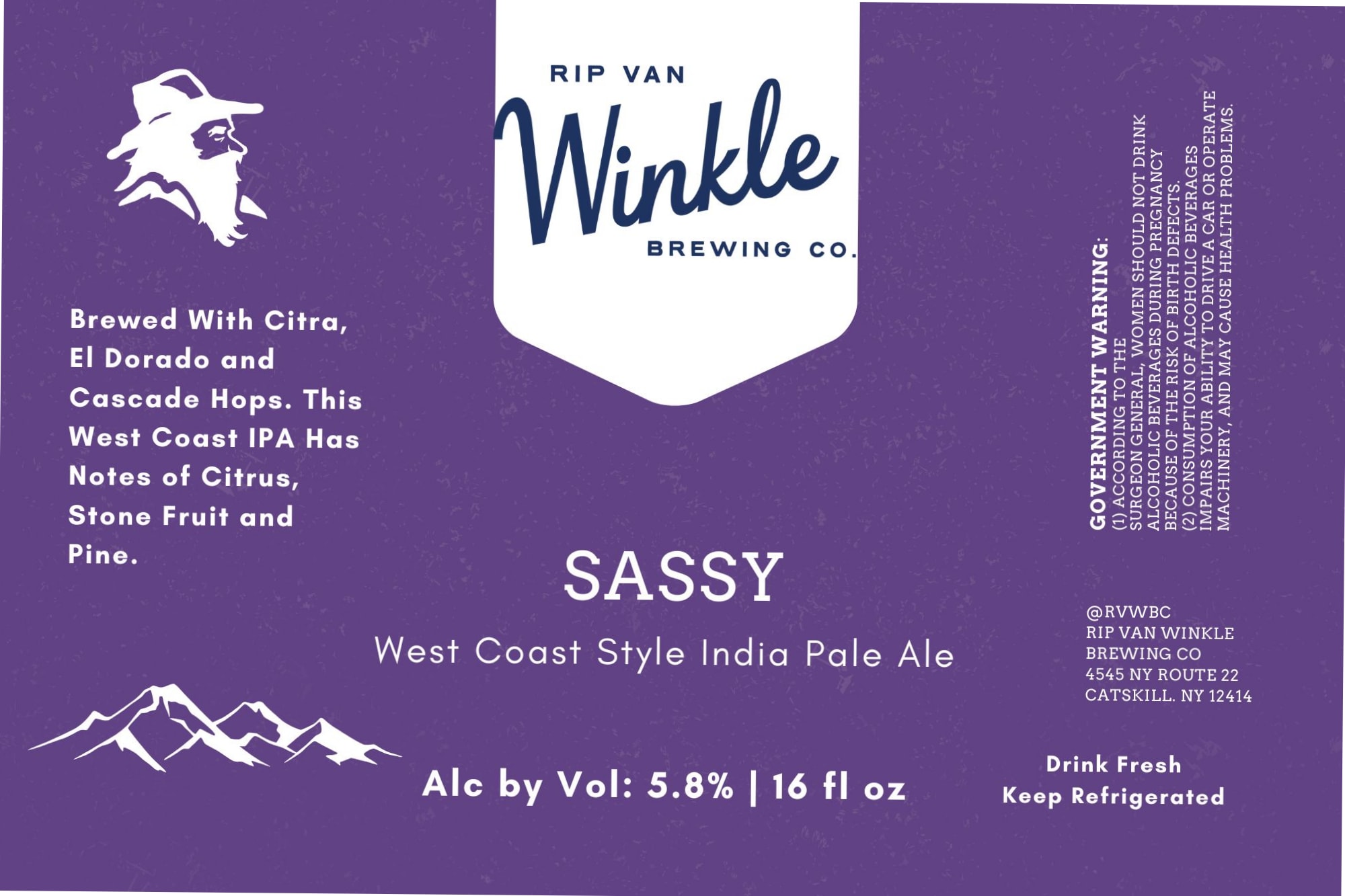Sassy by Rip Van Winkle Brewing Co. - beer label