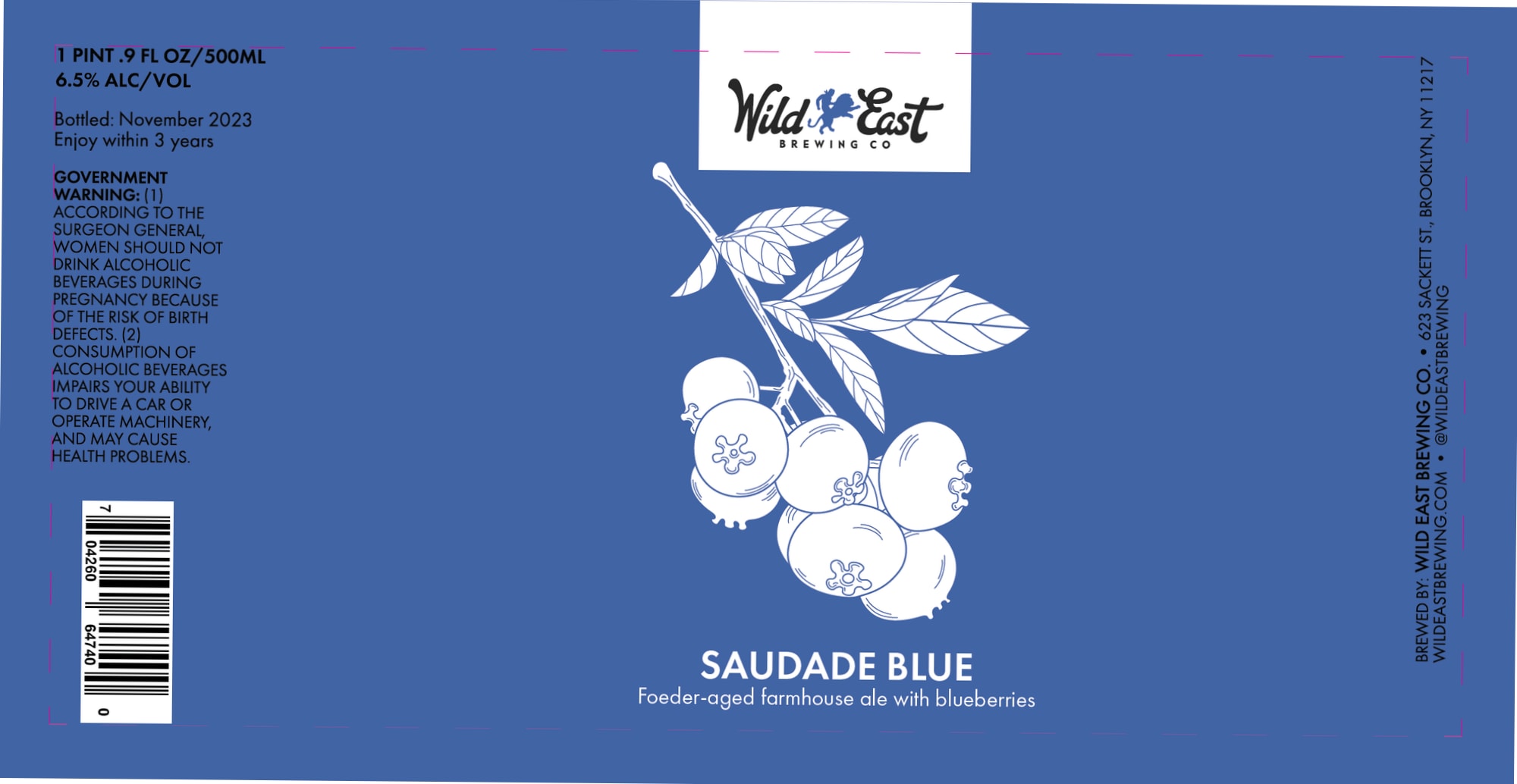 Saudade Blue by Wild East Brewing Co. - beer label