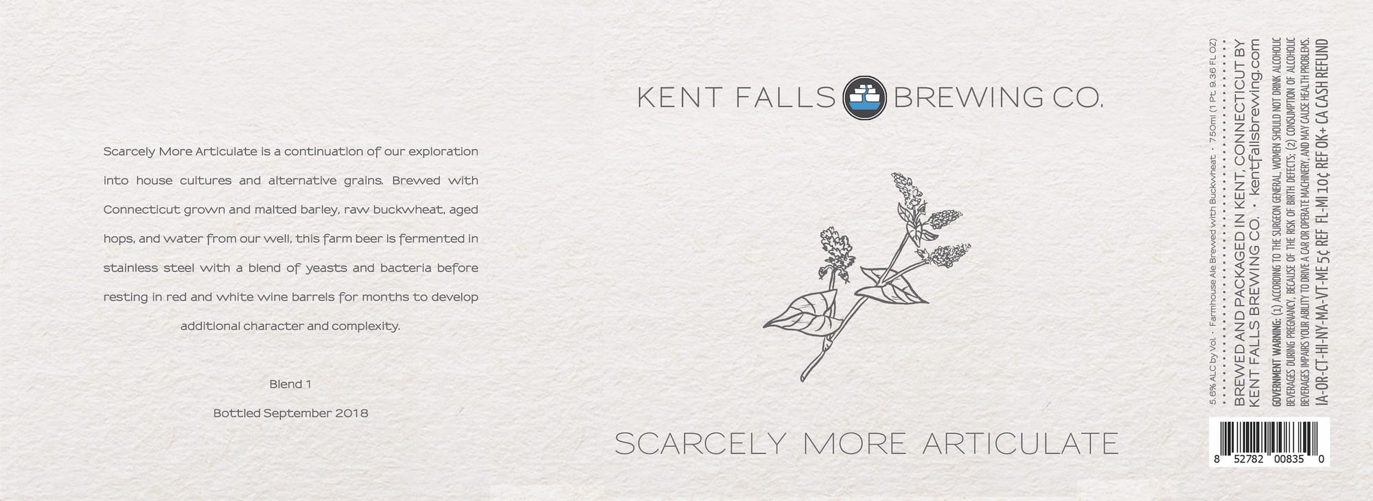 Scarcely More Articulate by Kent Falls Brewing Co. - beer label
