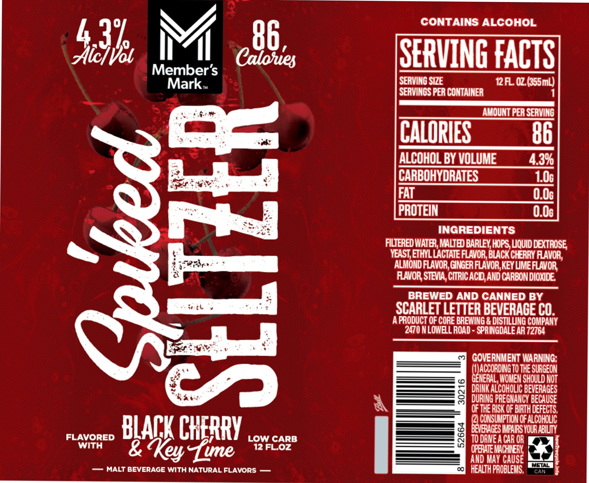 Member's Mark Spiked Seltzer by Scarlet Letter Beverage Co. - beer label