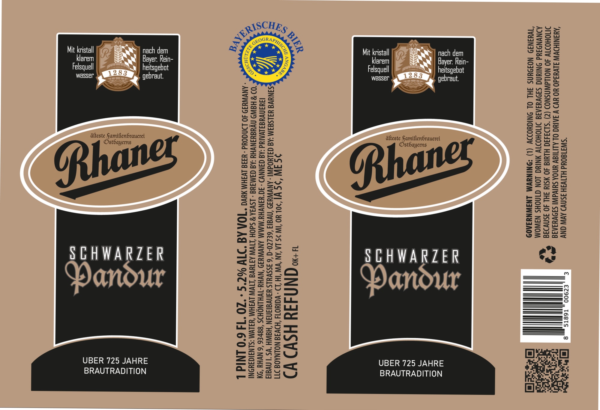Schwarzbier Pandur by Rhaner Brautradition - beer label