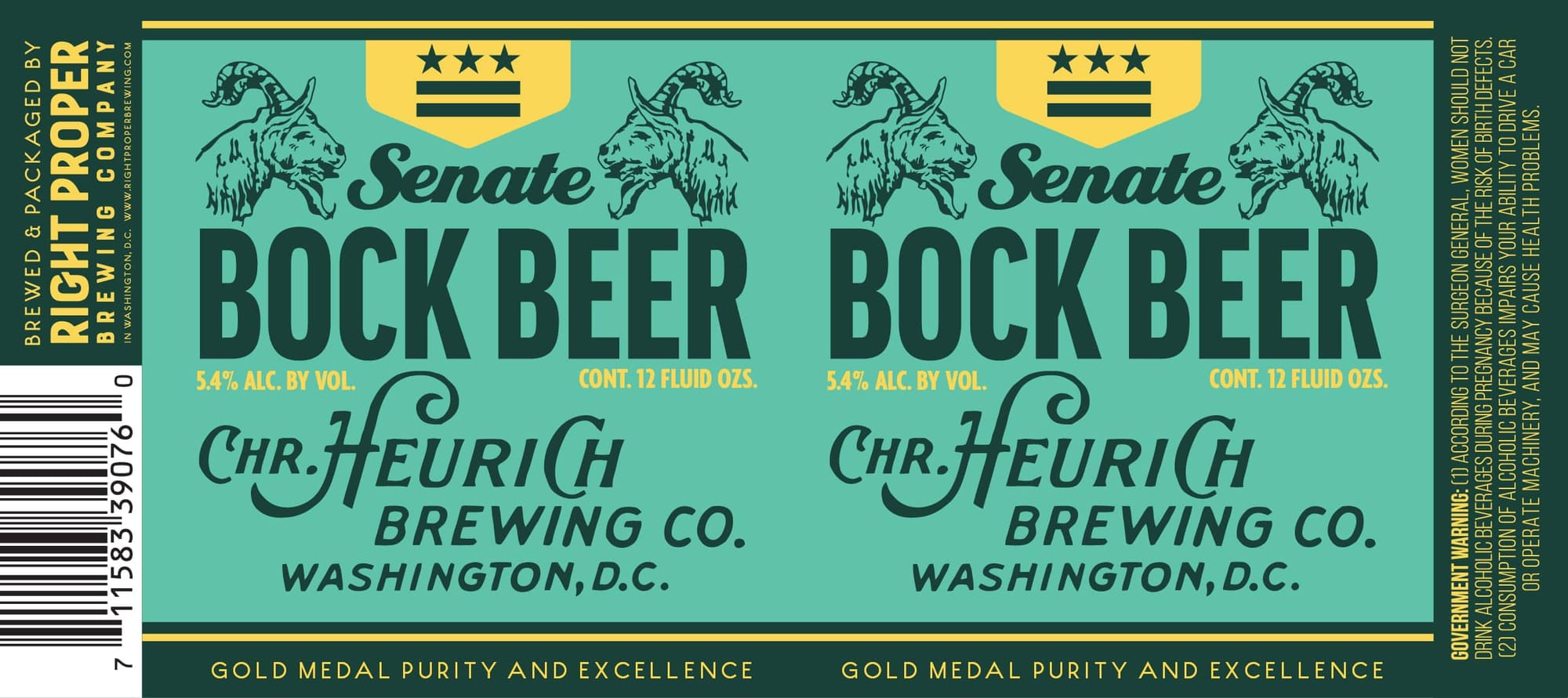 Senate Bock Beer by Chr. Heurich Brewing Co. - beer label