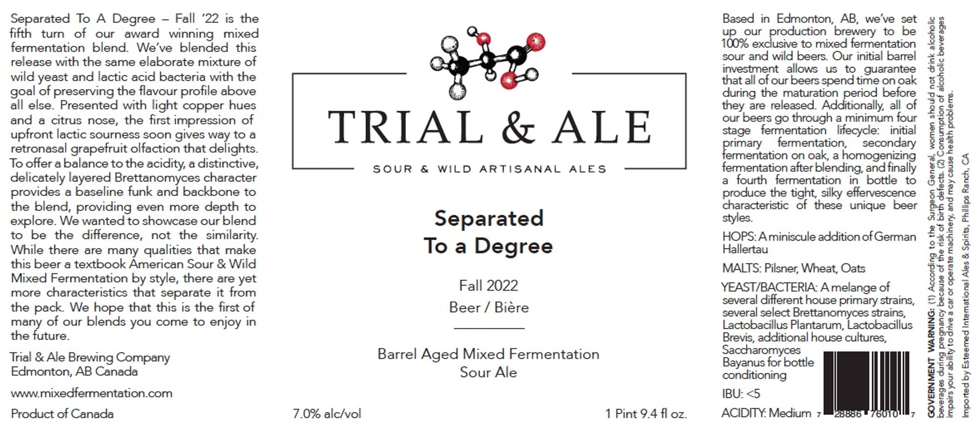 Separated To A Degree – Fall ‘22 by Trial & Ale Brewing Company - beer label