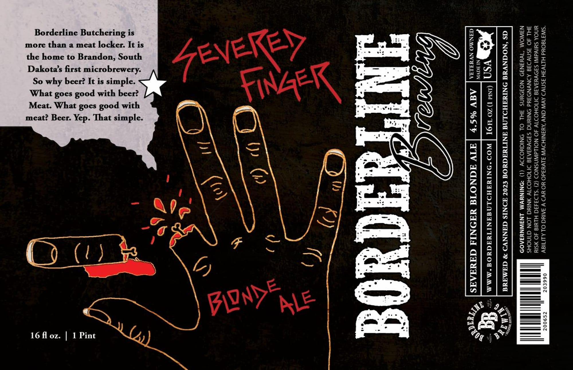 Severed Finger Blonde Ale by Borderline Butchering - beer label