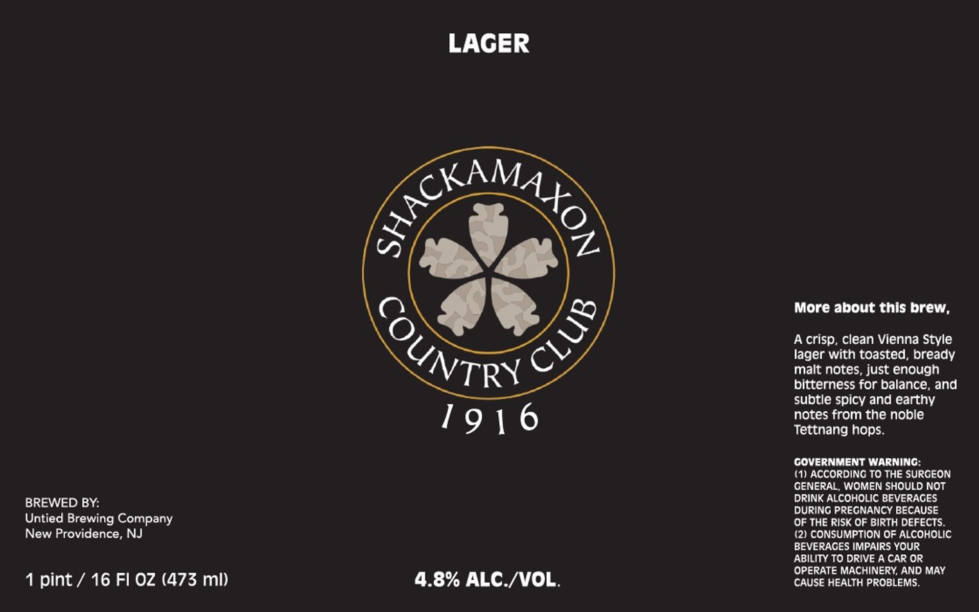 Shackamaxon Country Club 1916 by United Brewing Company - beer label