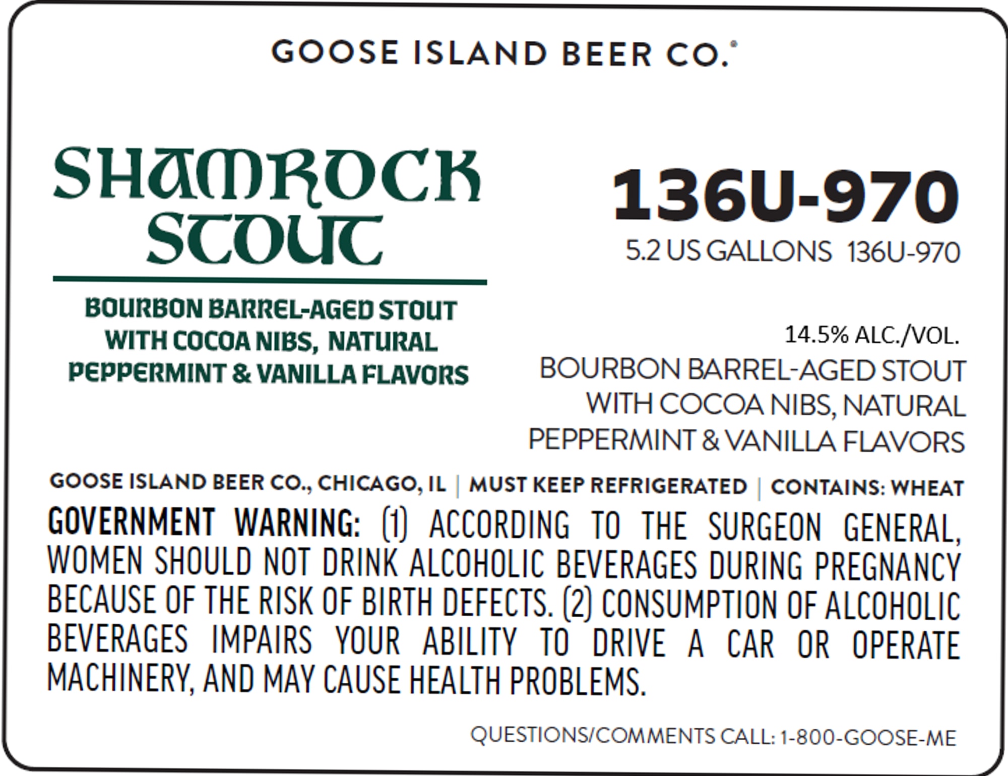 Shamrock Stout by Goose Island Beer Co. - beer label
