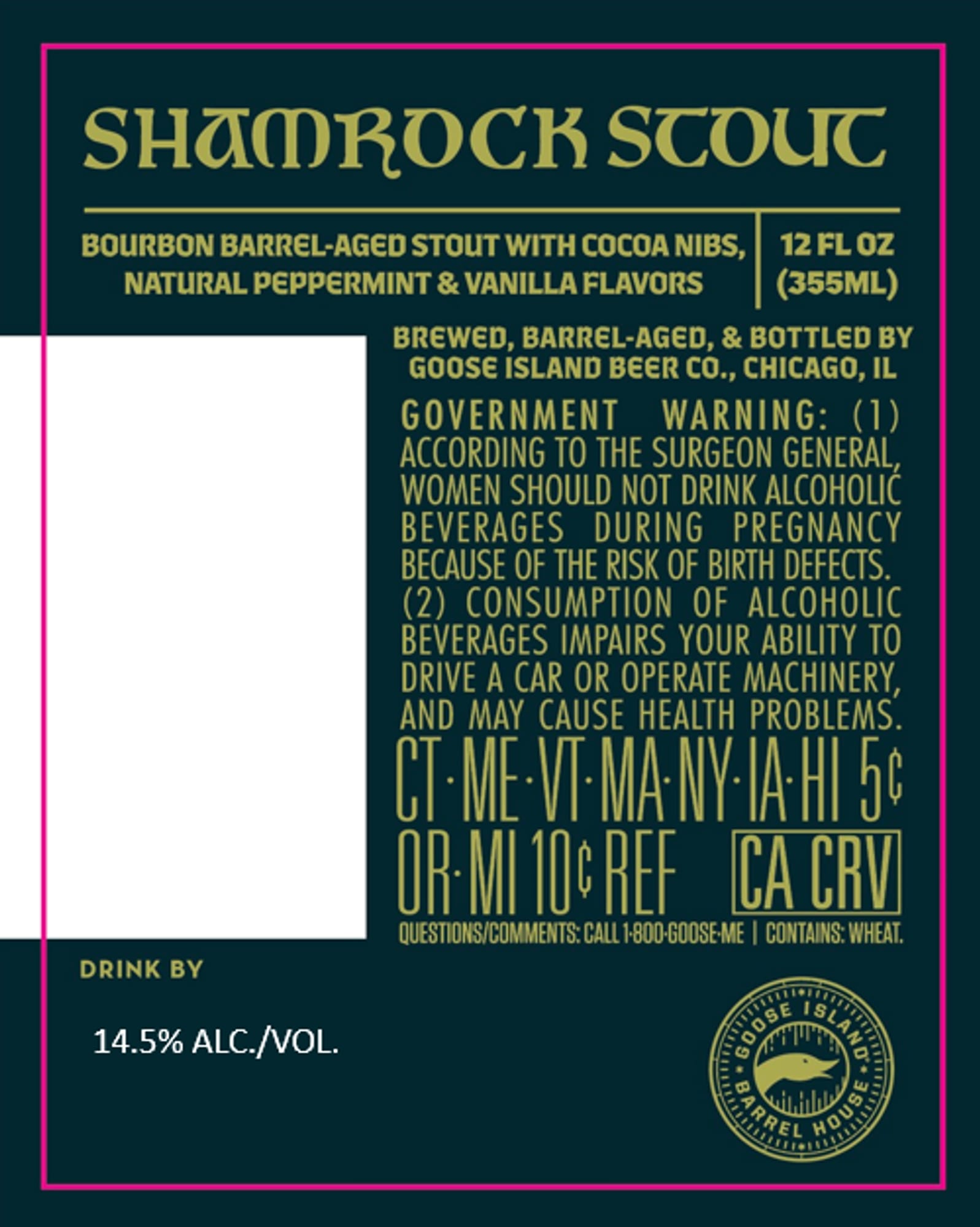Shamrock Stout by Goose Island Beer Co. - beer label