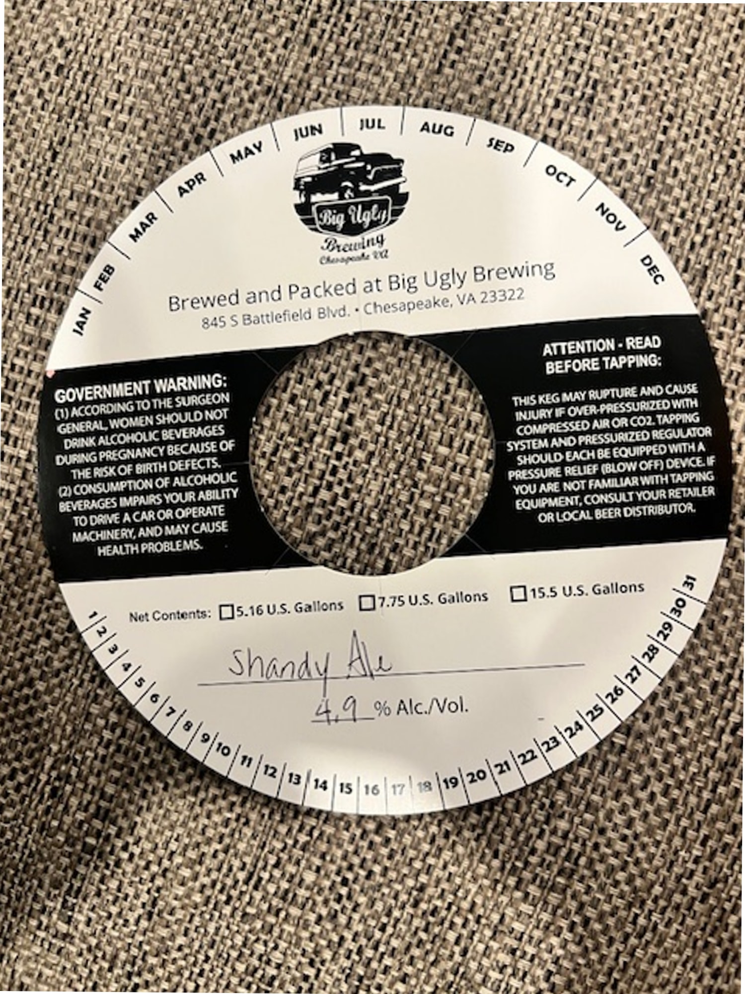 Shandy Ale by Big Ugly Brewing - beer label