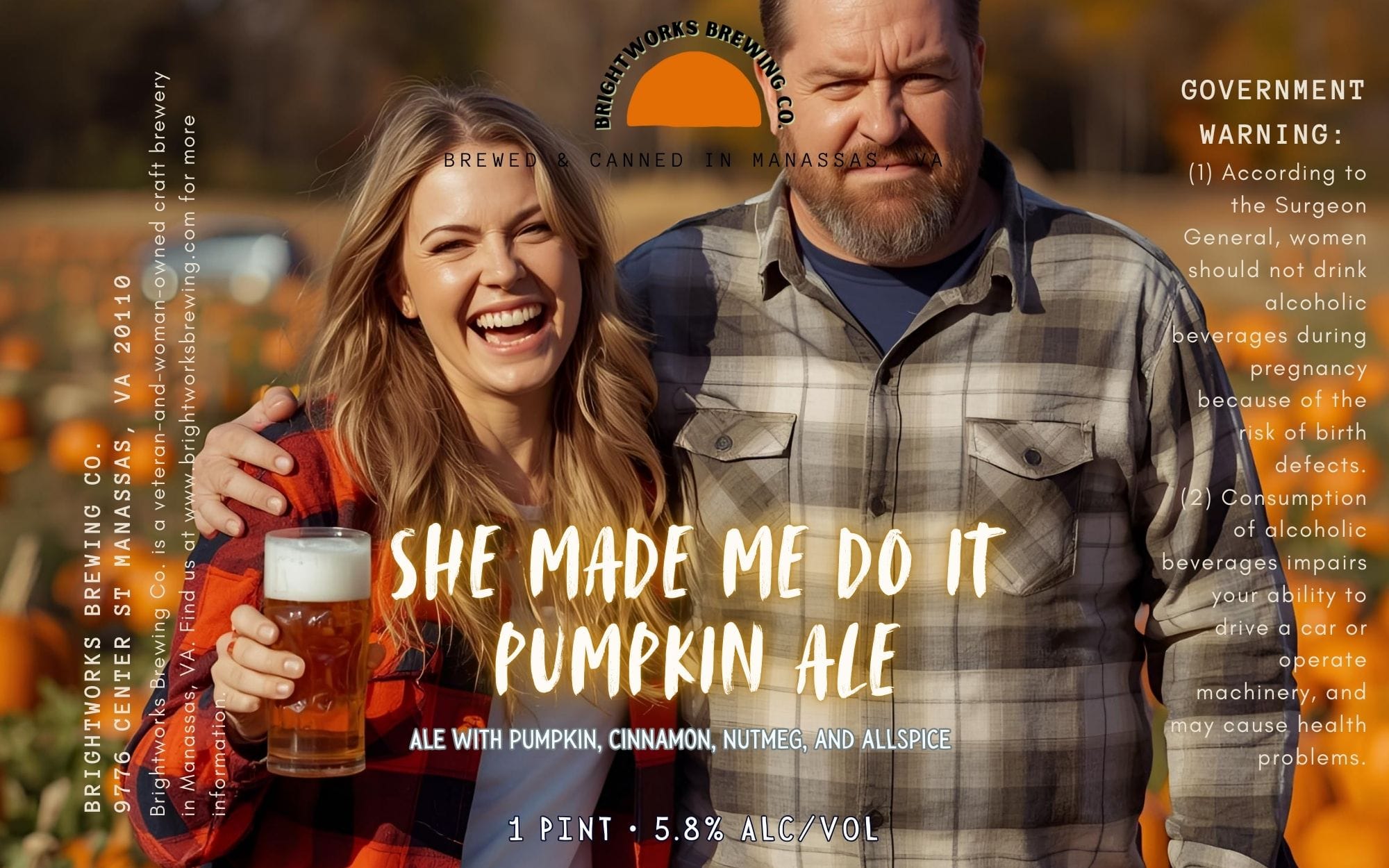 She Made Me Do It Pumpkin Ale by Brightworks Brewing Co. - beer label