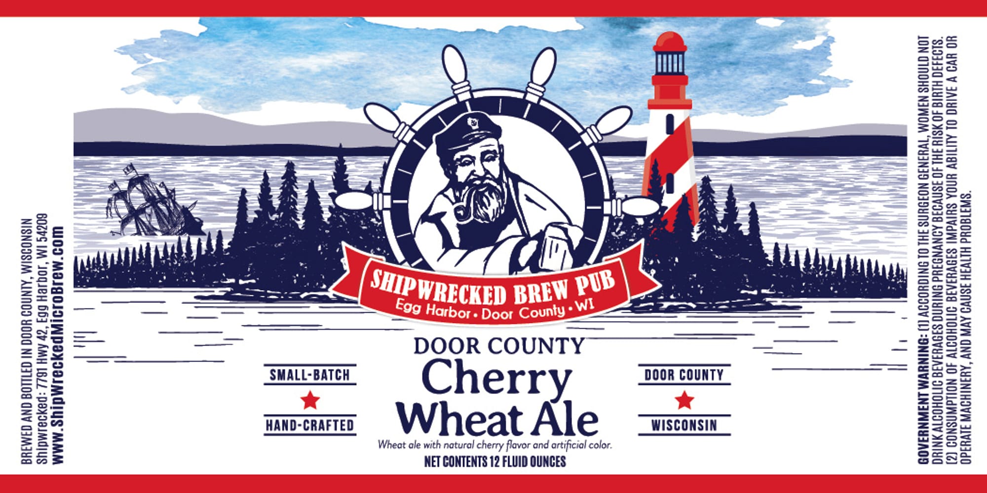 Door County Cherry Wheat Ale by Shipwrecked Brew Pub - beer label