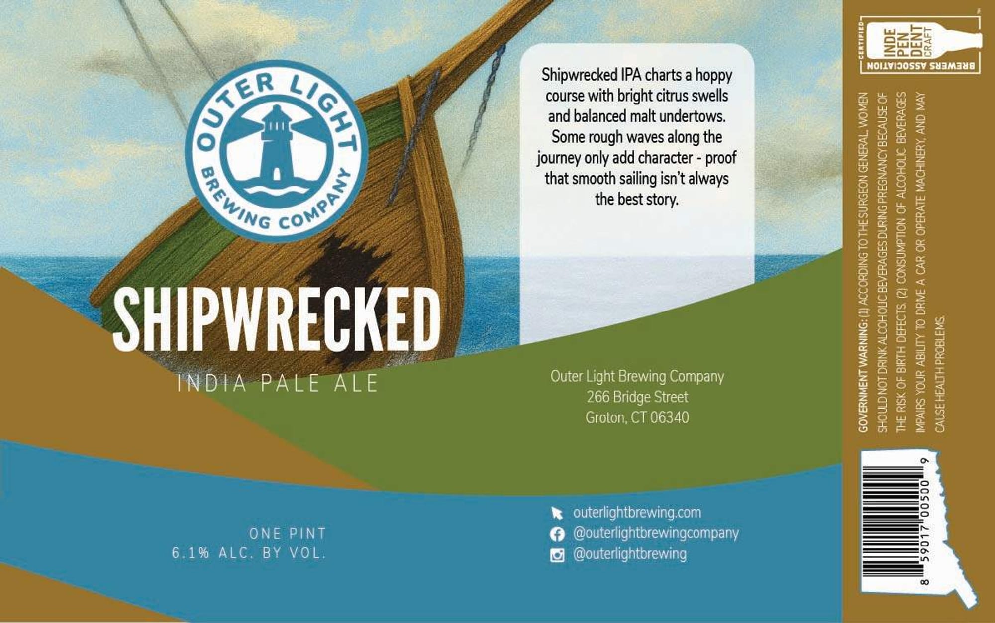 Shipwrecked India Pale Ale by Outer Light Brewing Company - beer label