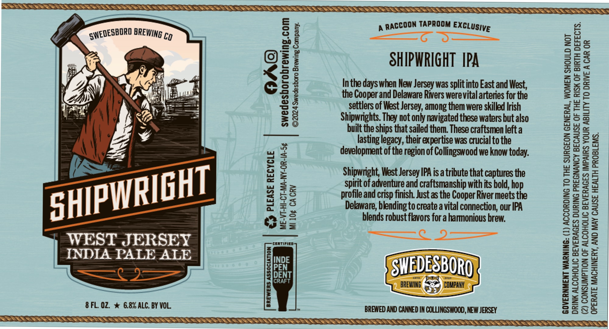 Shipwright IPA by Swedesboro Brewing Co. - beer label