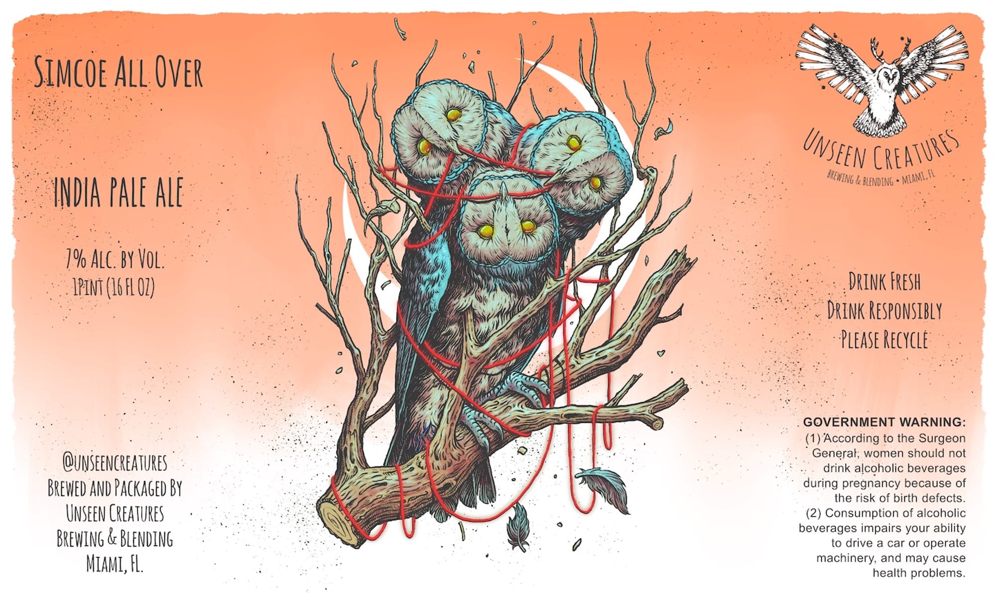 Simcoe All Over by Unseen Creatures - beer label
