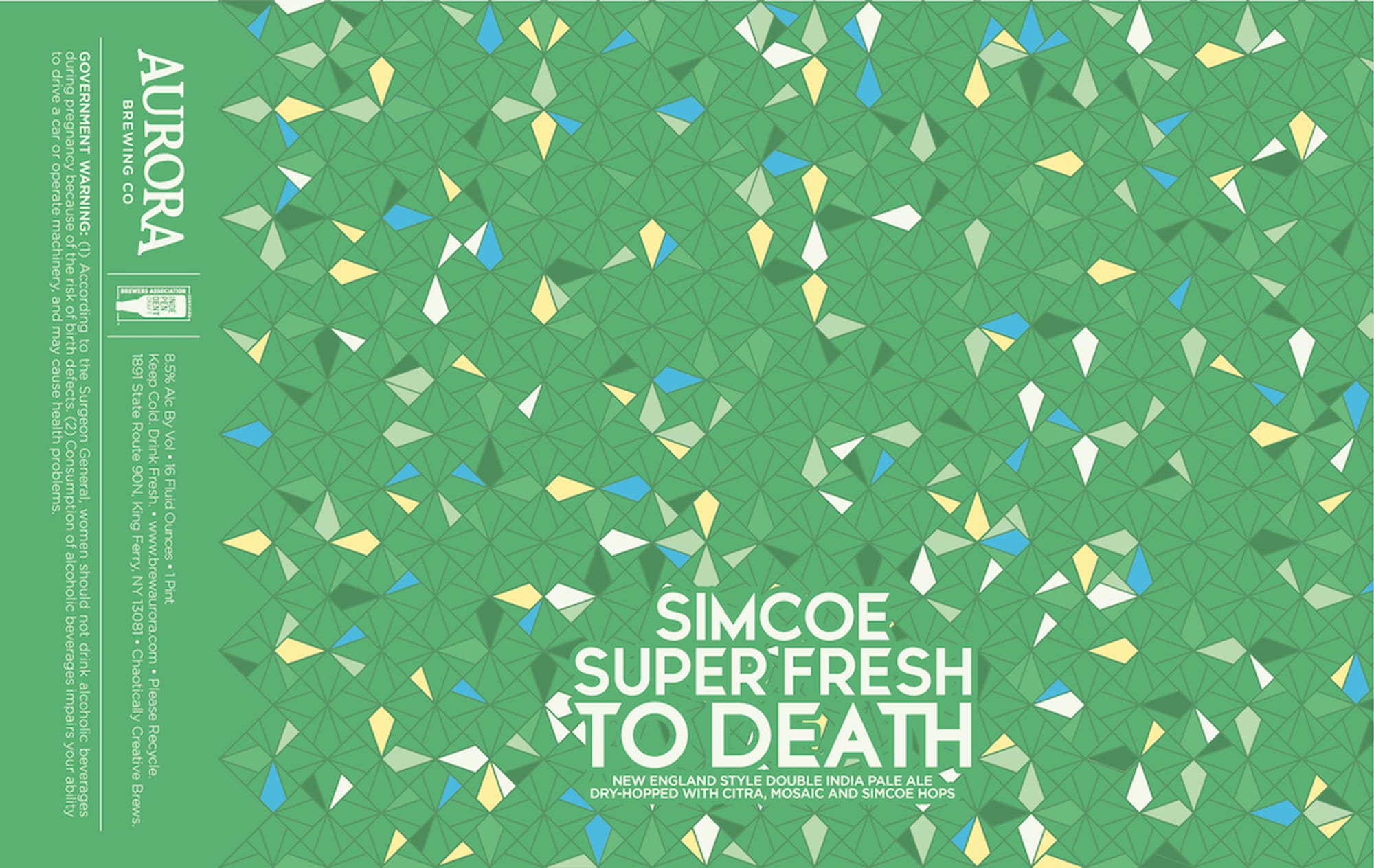Simcoe Super Fresh To Death by Aurora Brewing Co. - beer label