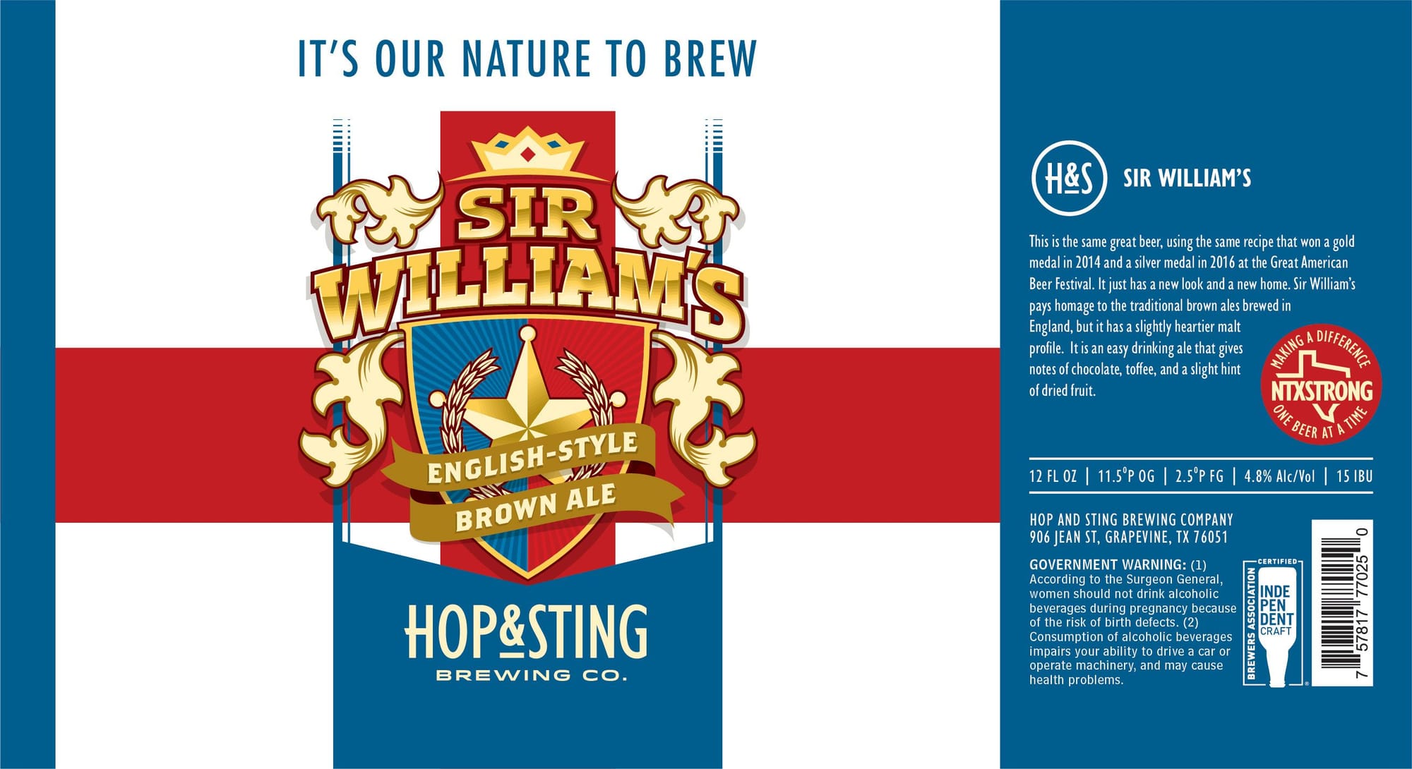 Sir William’s English-Style Brown Ale by Hop & Sting Brewing Co. - beer label
