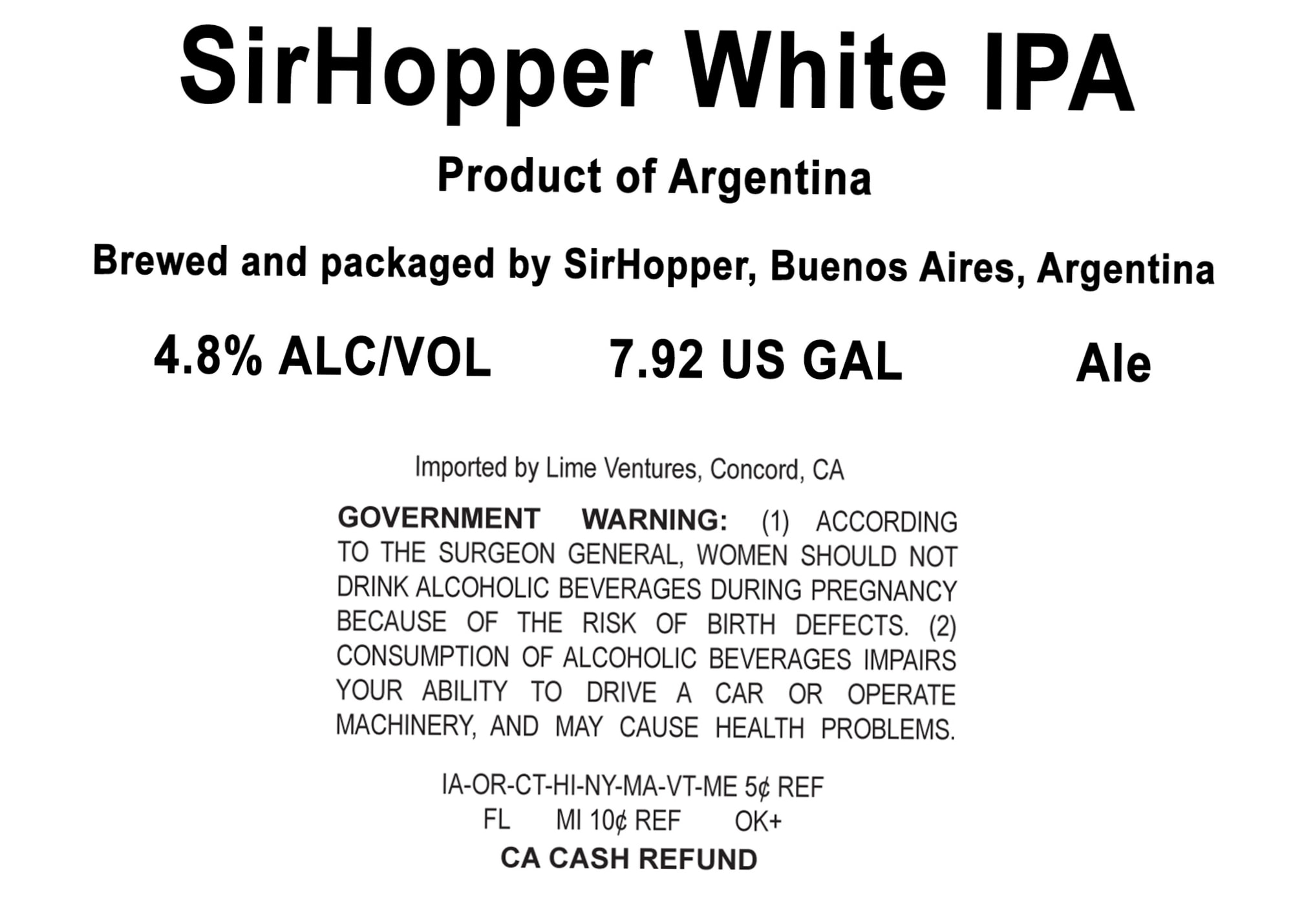 SirHopper White IPA by SirHopper - beer label