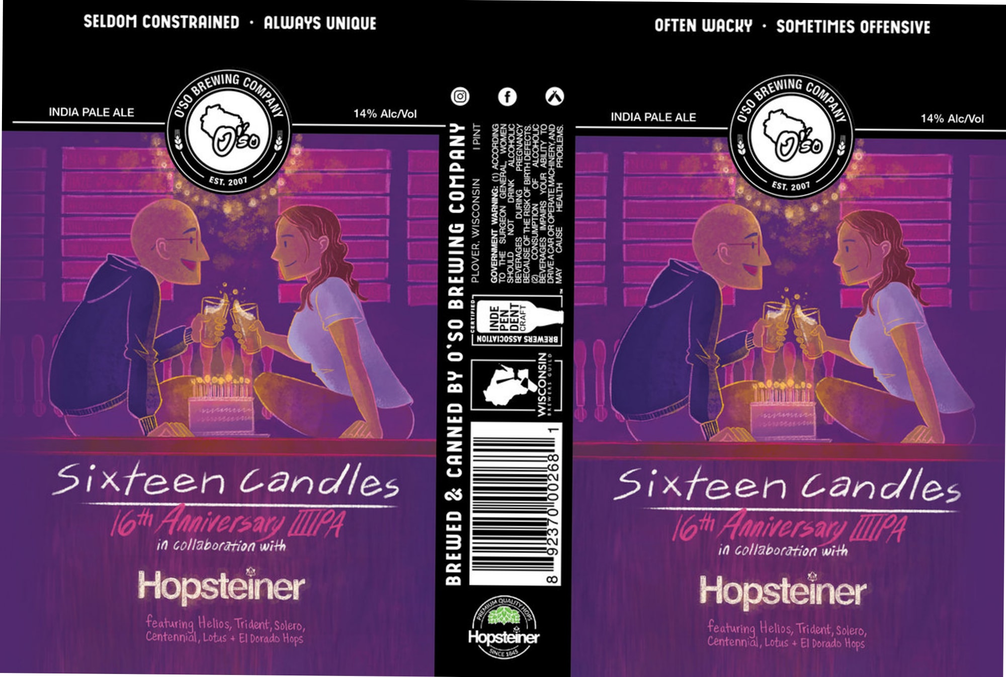 Sixteen Candles 16th Anniversary IIPA by OSO Brewing Company - beer label