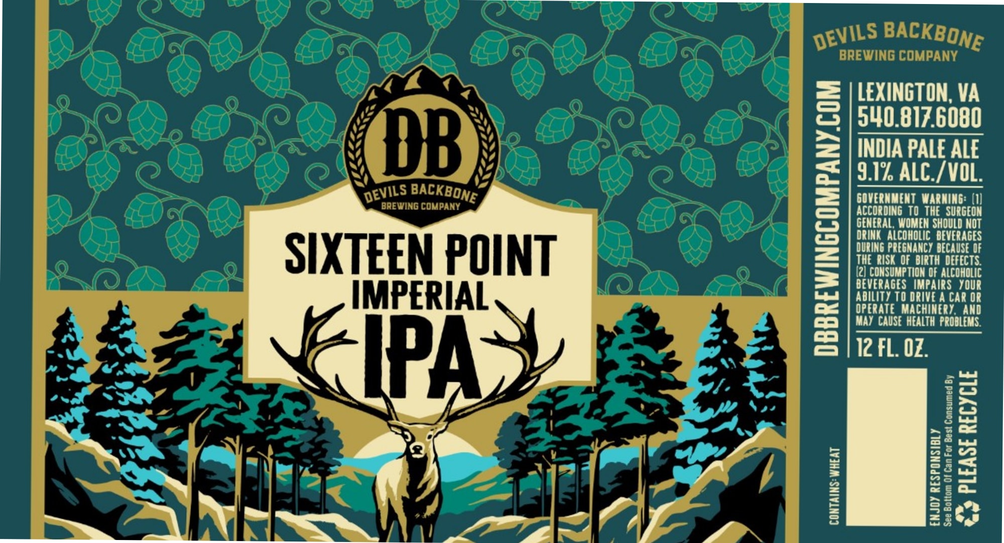 Sixteen Point Imperial IPA by Devils Backbone Brewing Company - beer label