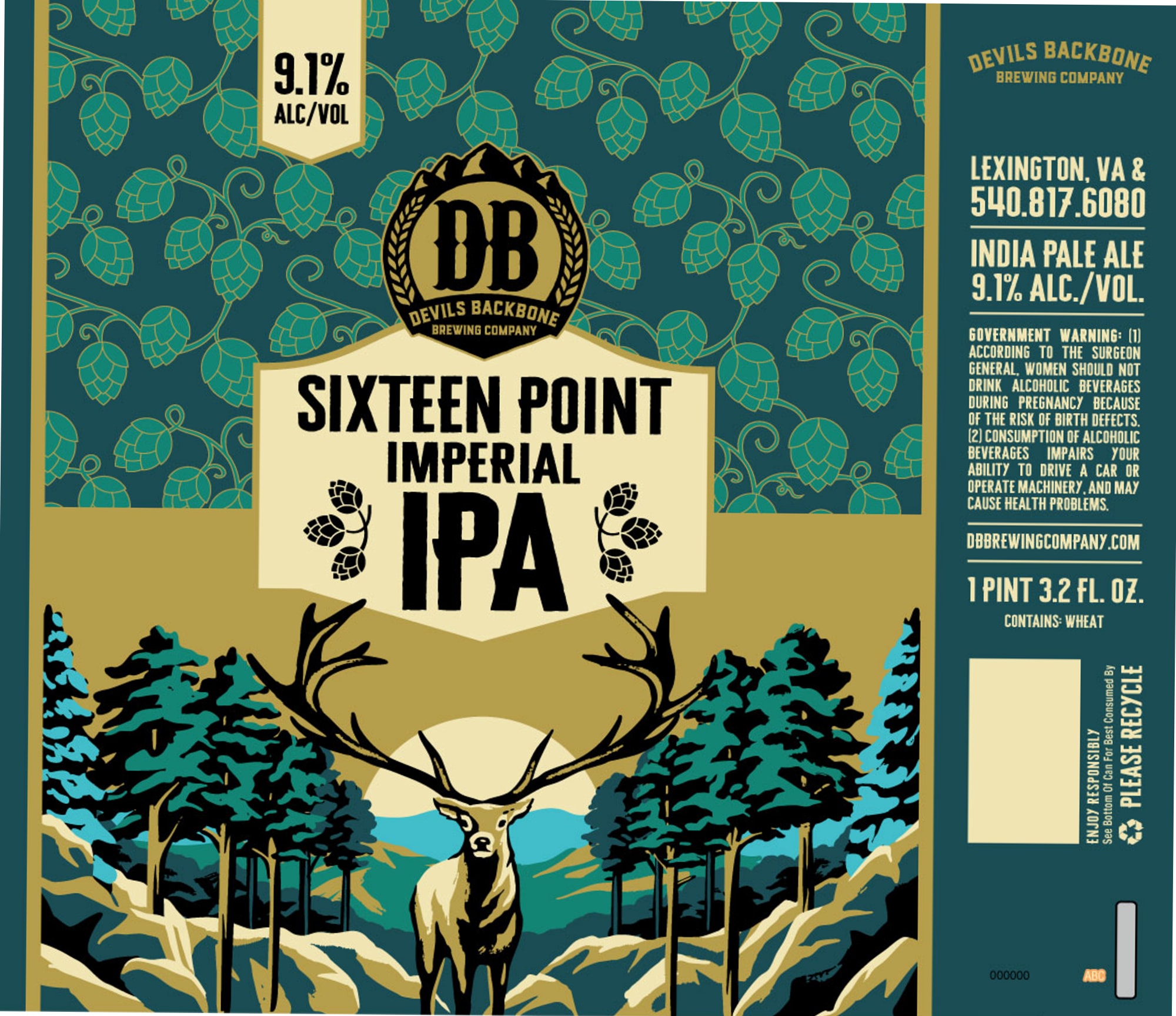 Sixteen Point Imperial IPA by Devils Backbone Brewing Company - beer label