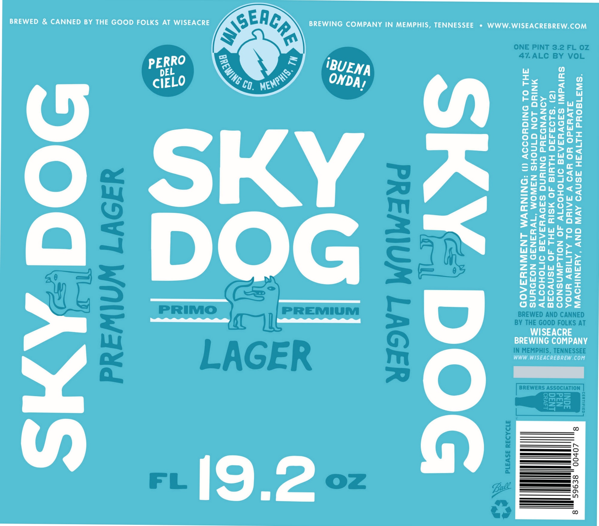 Sky Dog Premium Lager by Wiseacre Brewing Company - beer label