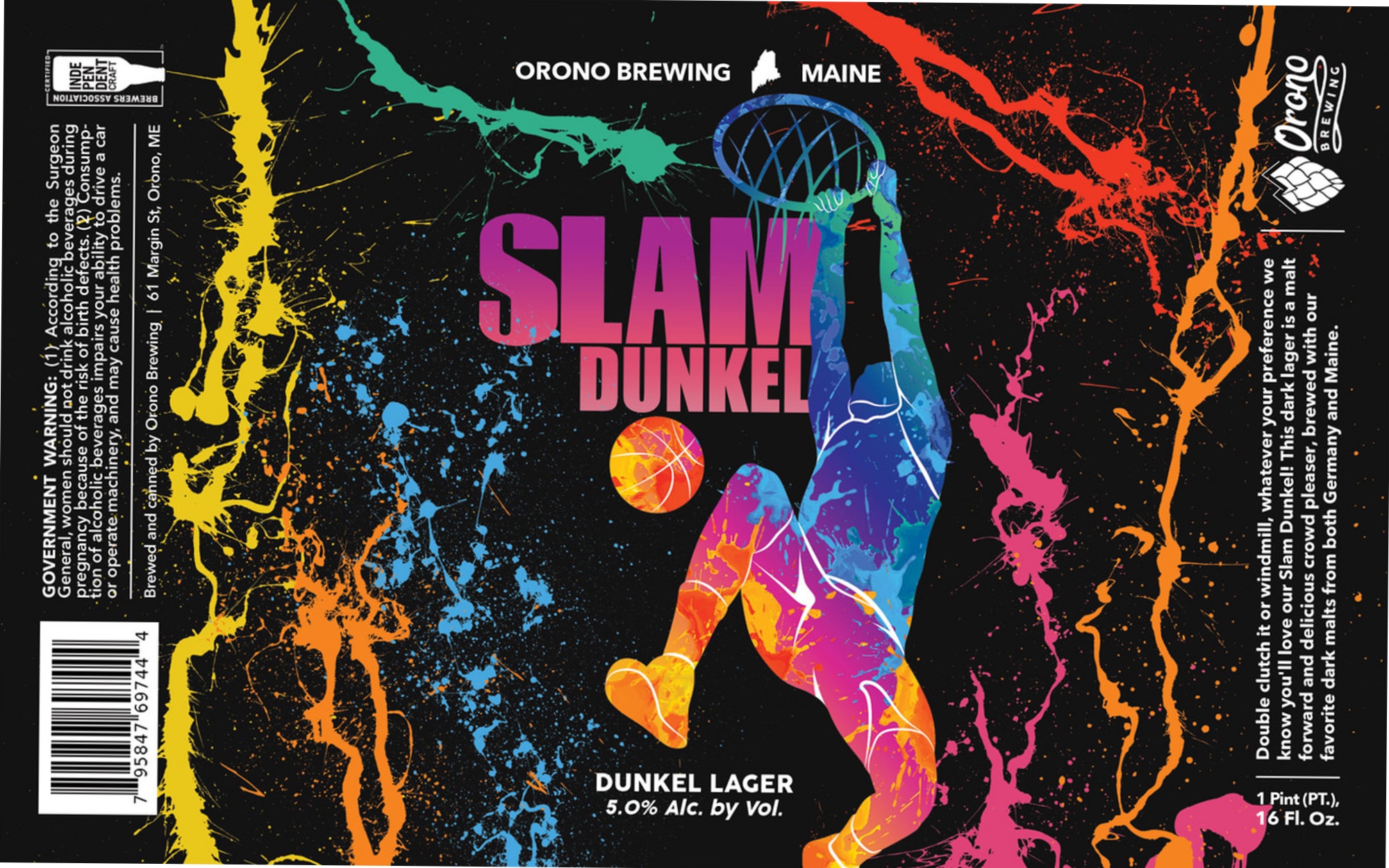 Slam Dunkel by Orono Brewing - beer label