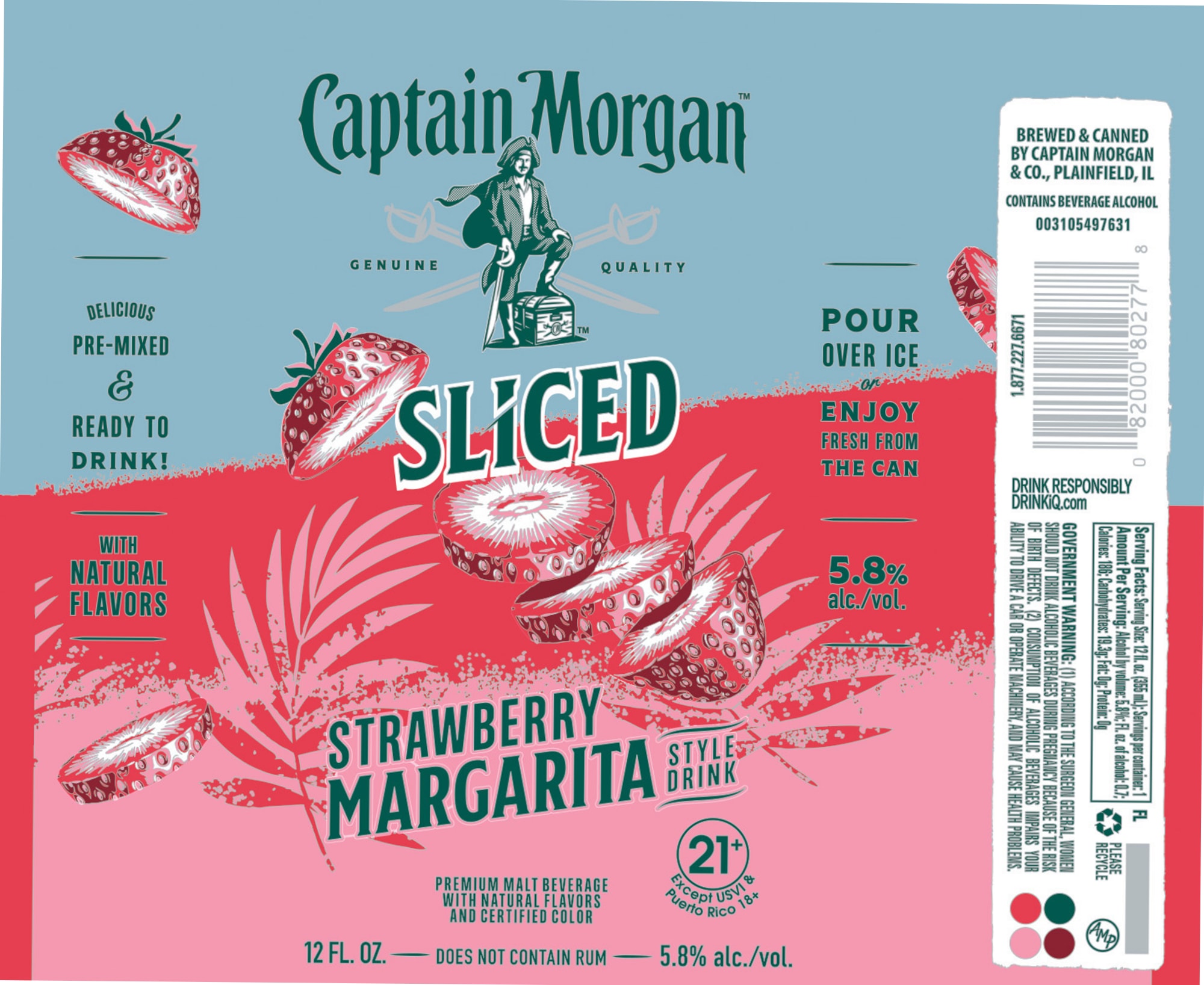 Sliced Strawberry Margarita by Captain Morgan - beer label