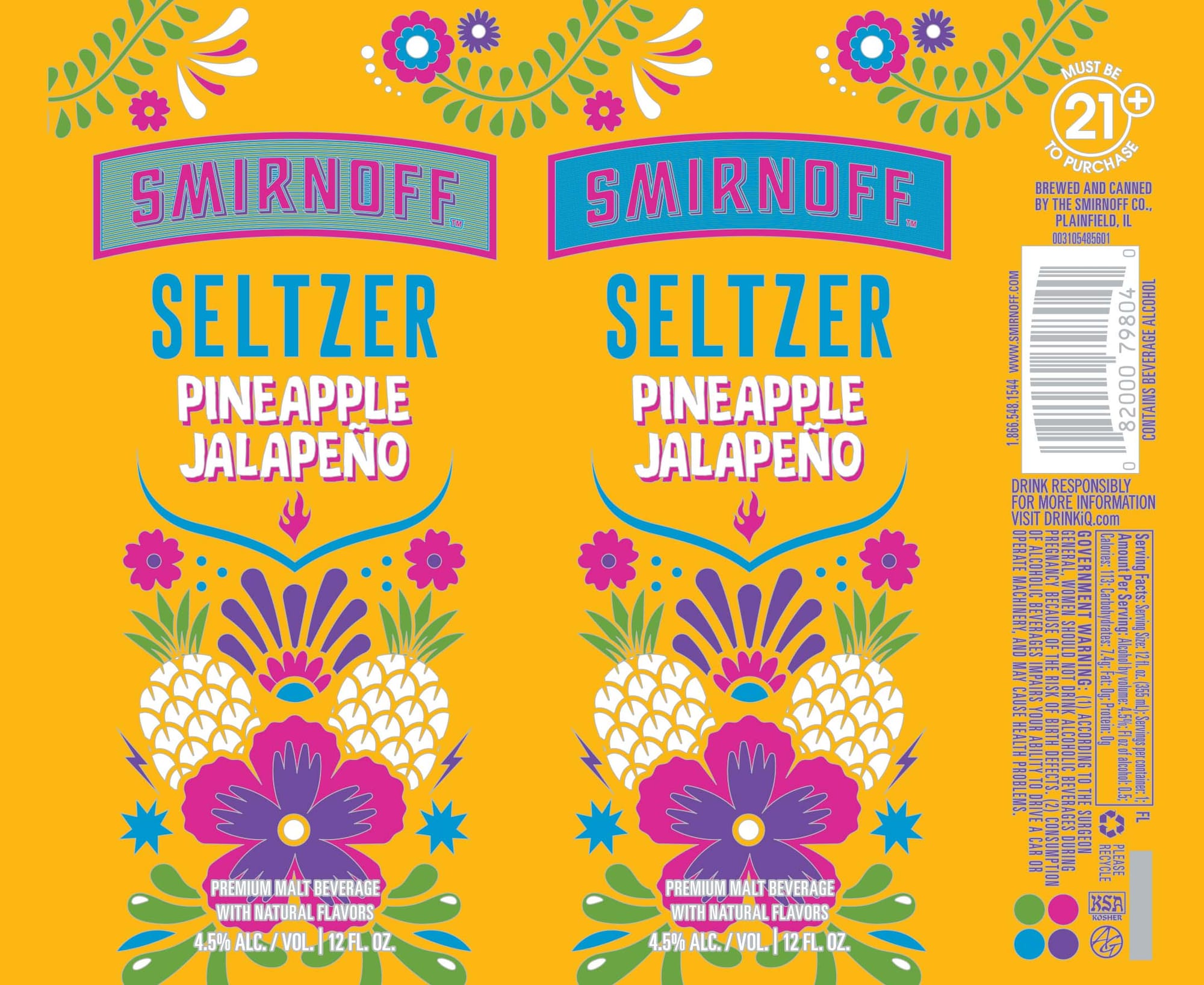 Seltzer Pineapple Jalapeño by Smirnoff - beer label