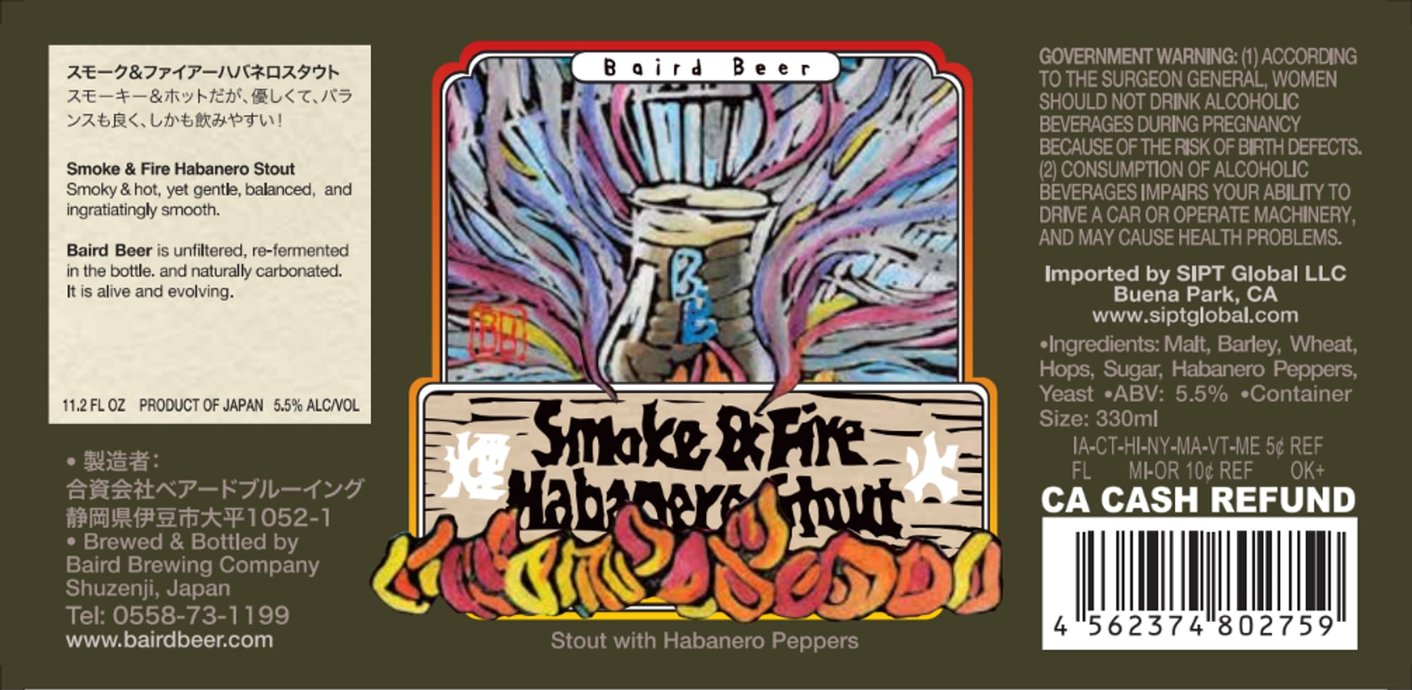 Smoke & Fire Habanero Stout by Baird Beer - beer label