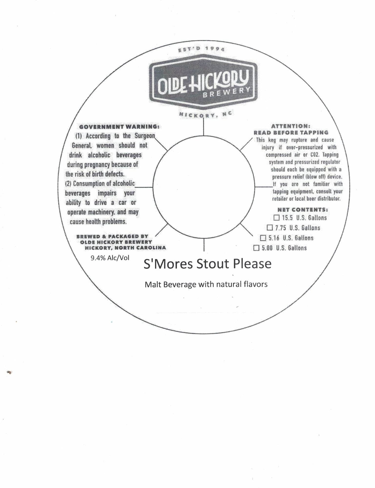 S’mores Stout Please by Olde Hickory Brewery - beer label