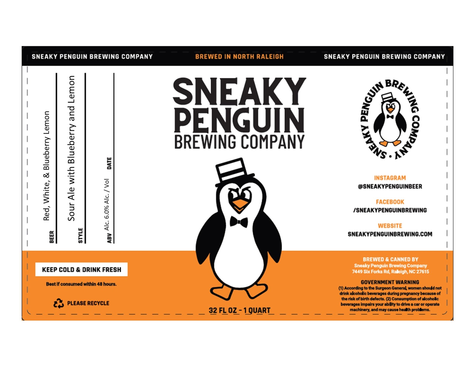 Sneaky Penguin with Blueberry & Lemon by Sneaky Penguin Brewing Company - beer label