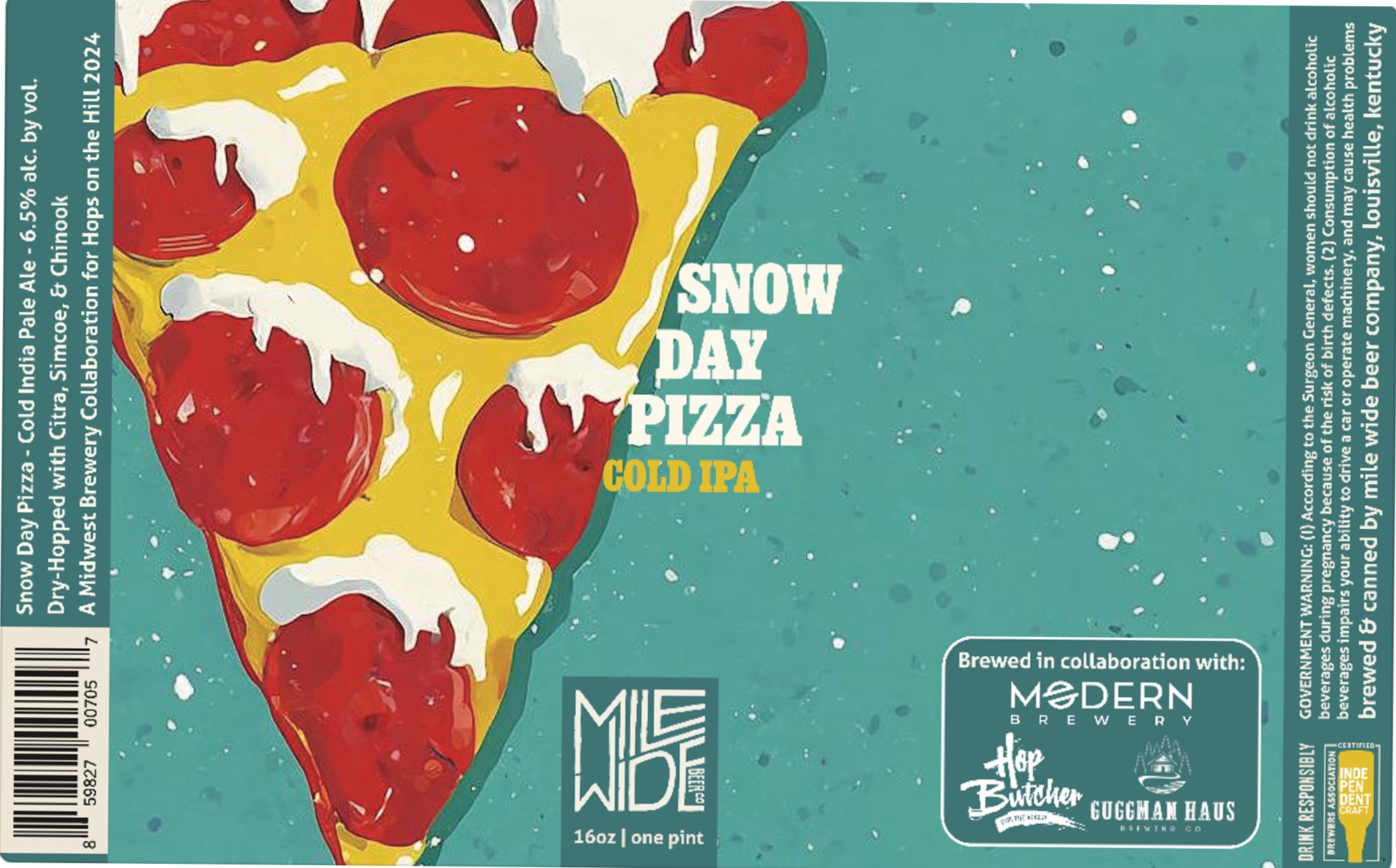 Snow Day Pizza Gold IPA by Mile Wide Beer Company - beer label