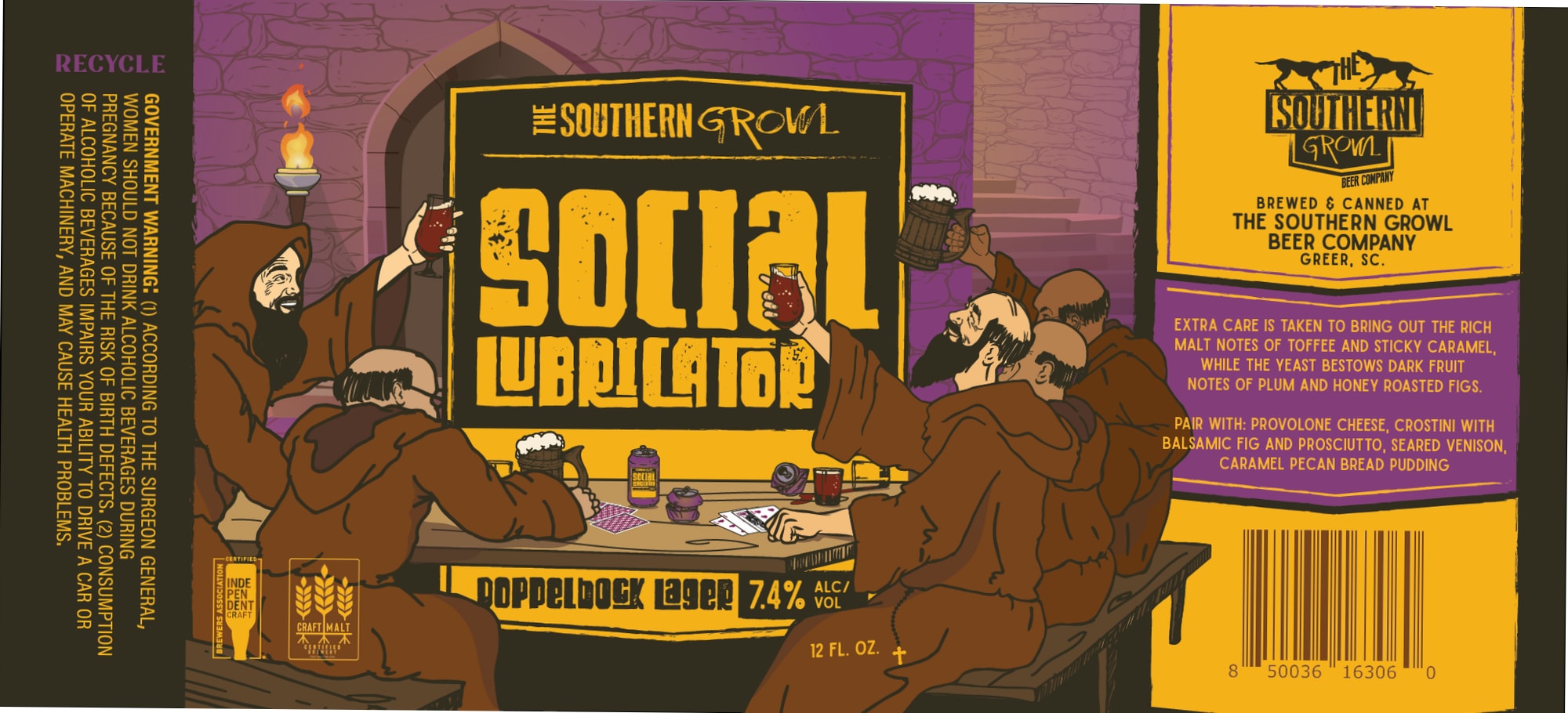 Social Lubricator Doppelbock Lager by The Southern Growl Beer Company - beer label