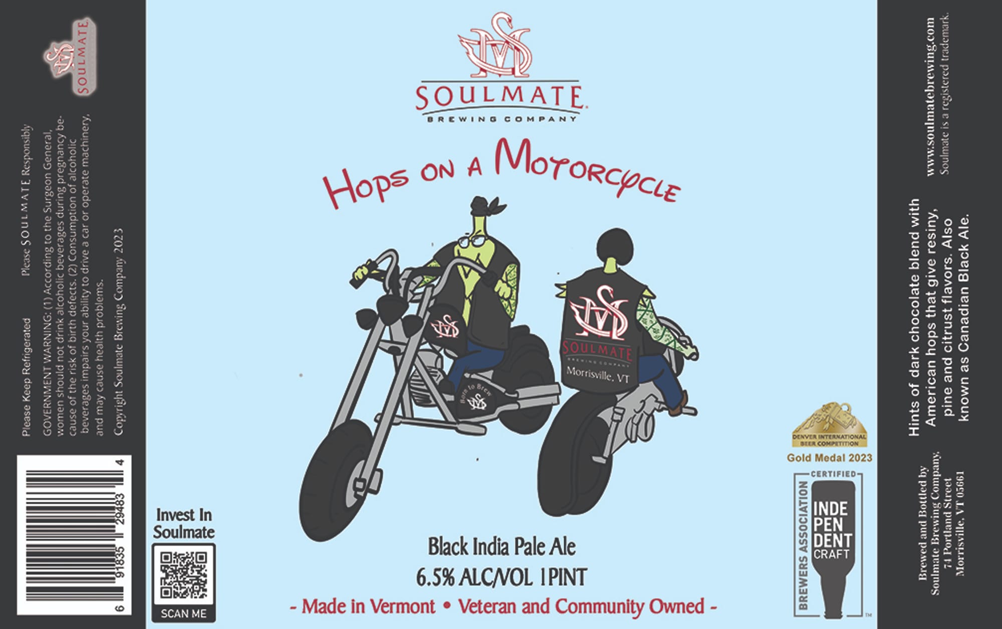 Hops on a Motorcycle by Soulmate Brewing Company - beer label