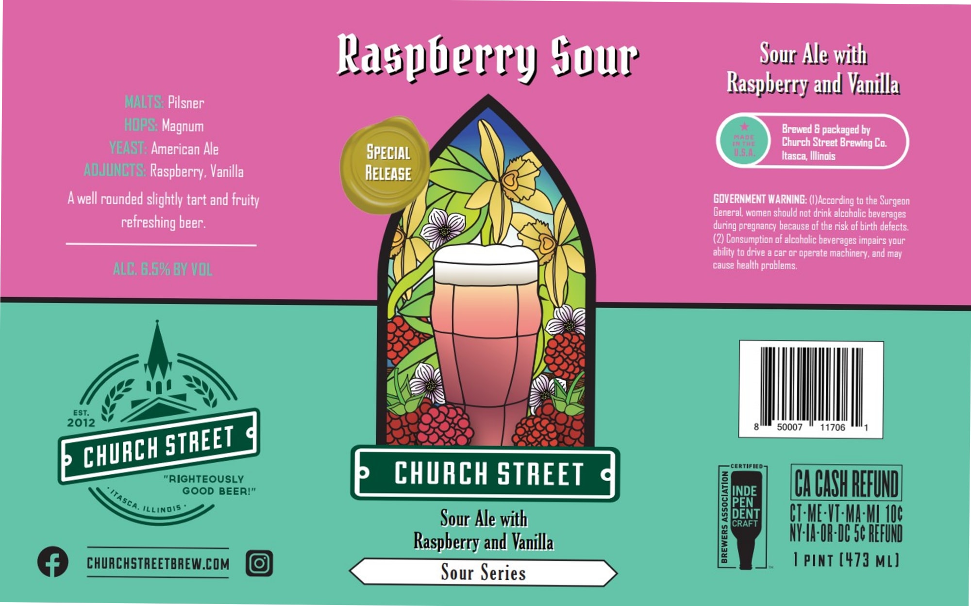 Sour Ale with Raspberry and Vanilla by Church Street Brewing - beer label